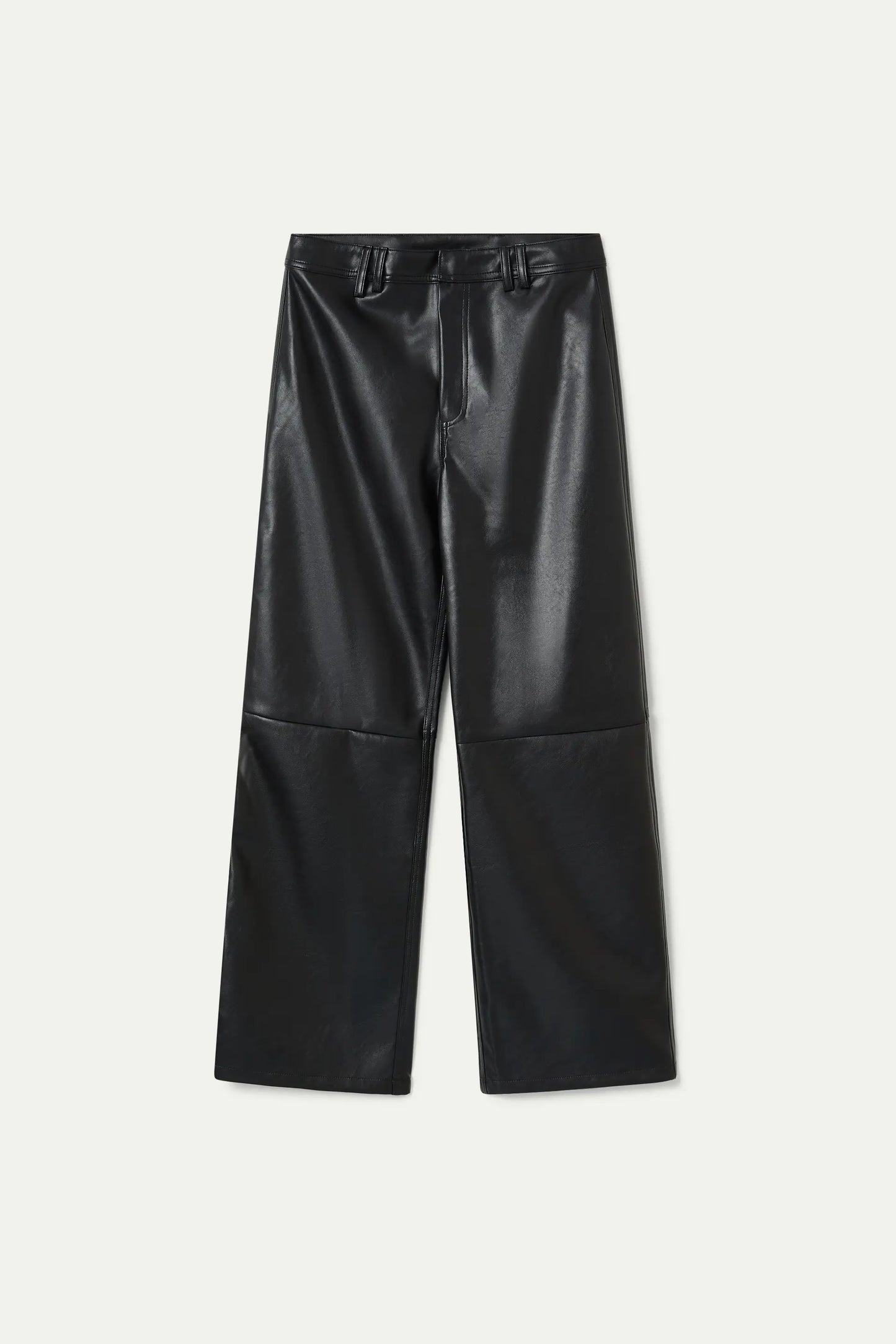 Black faux leather straight pants