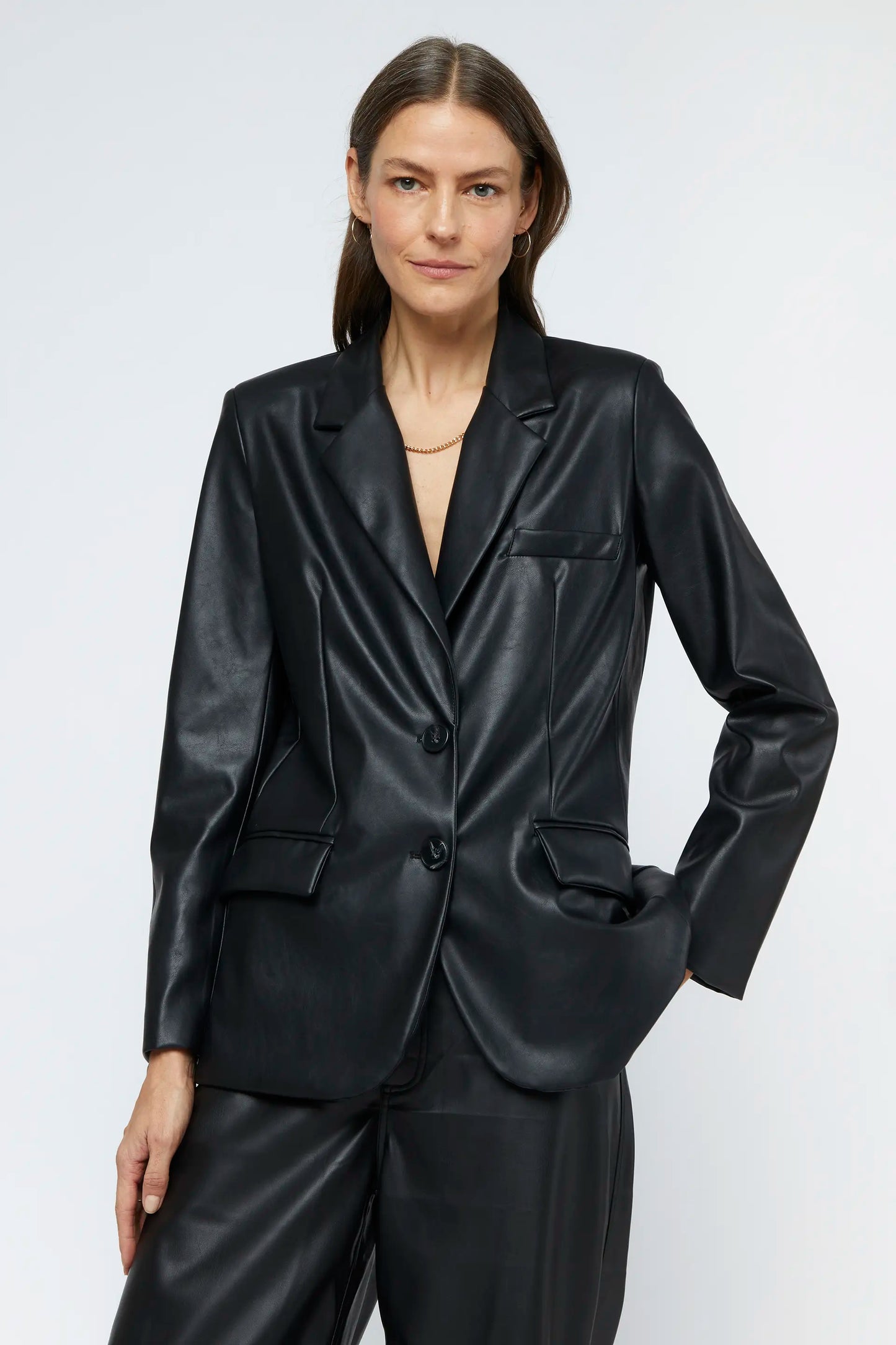 Black faux leather blazer