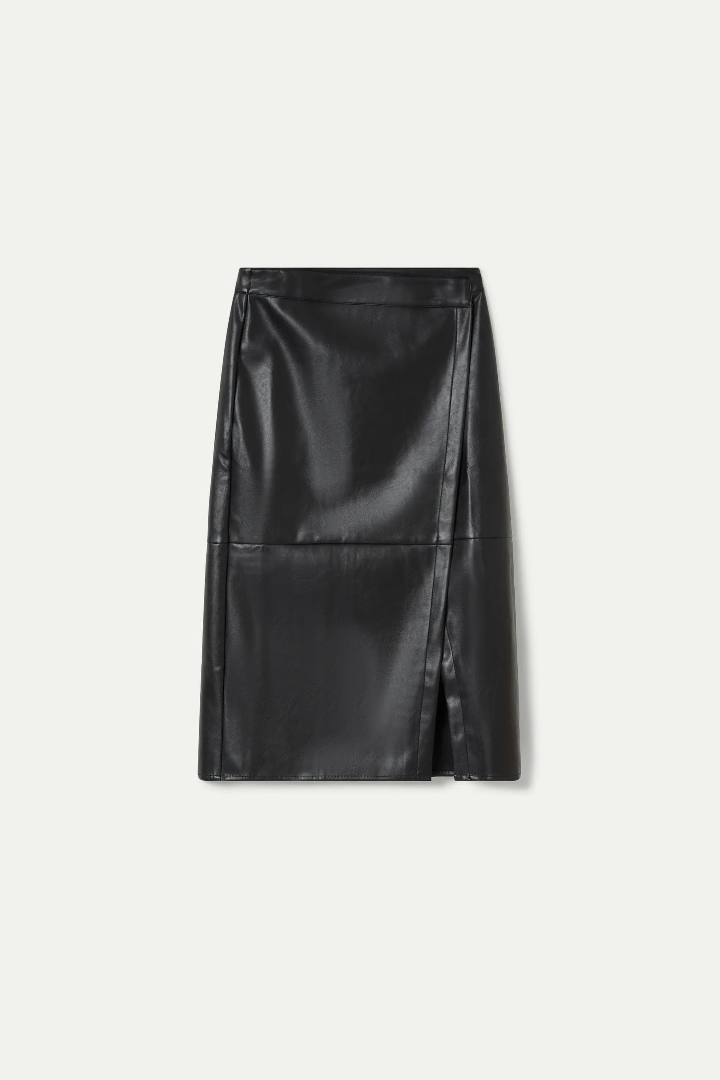 Black faux leather midi skirt