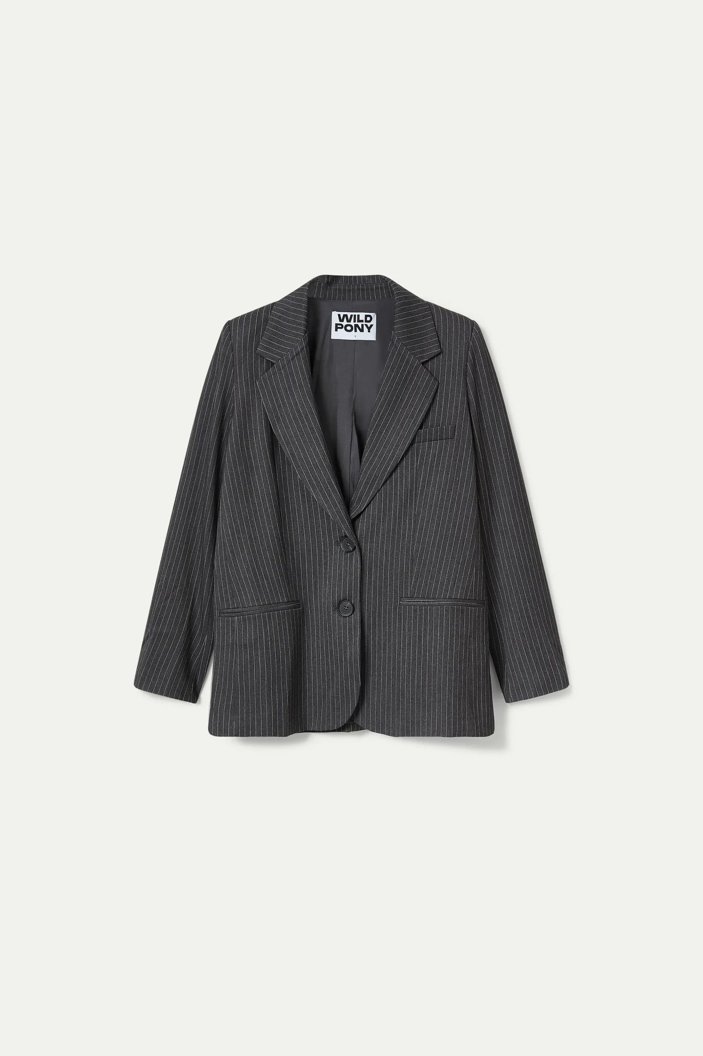 Gray pinstripe suit blazer