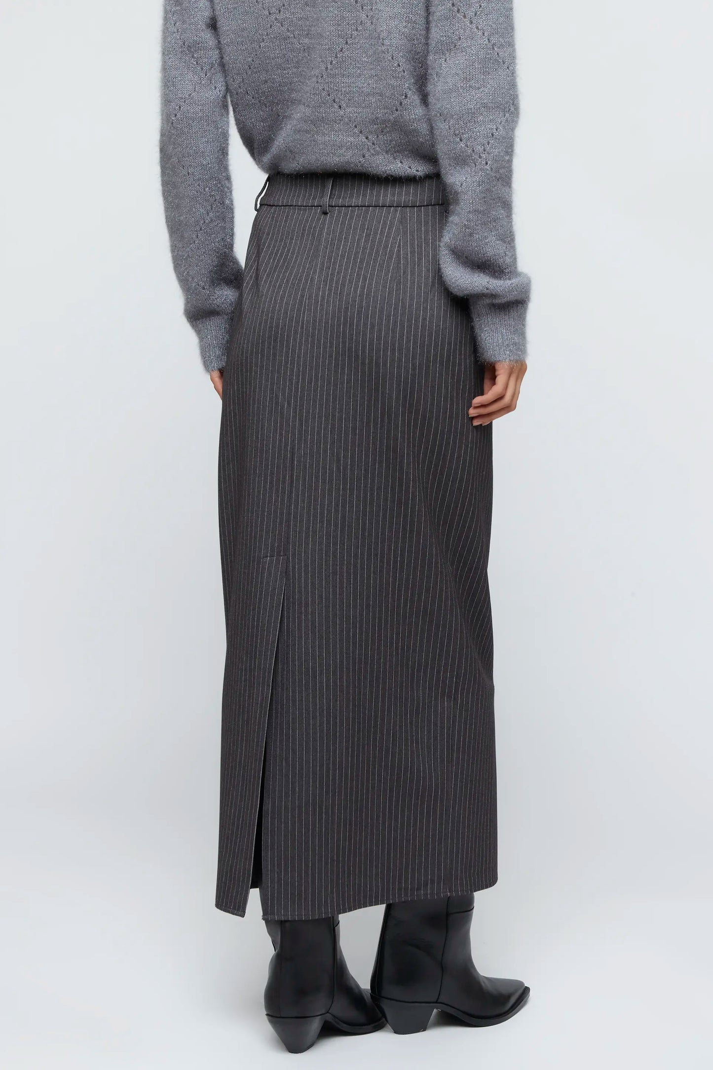 Long grey pinstripe skirt