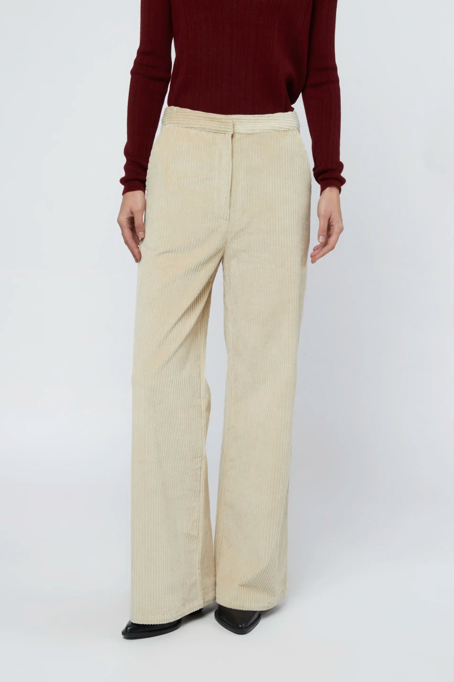 White corduroy straight trousers