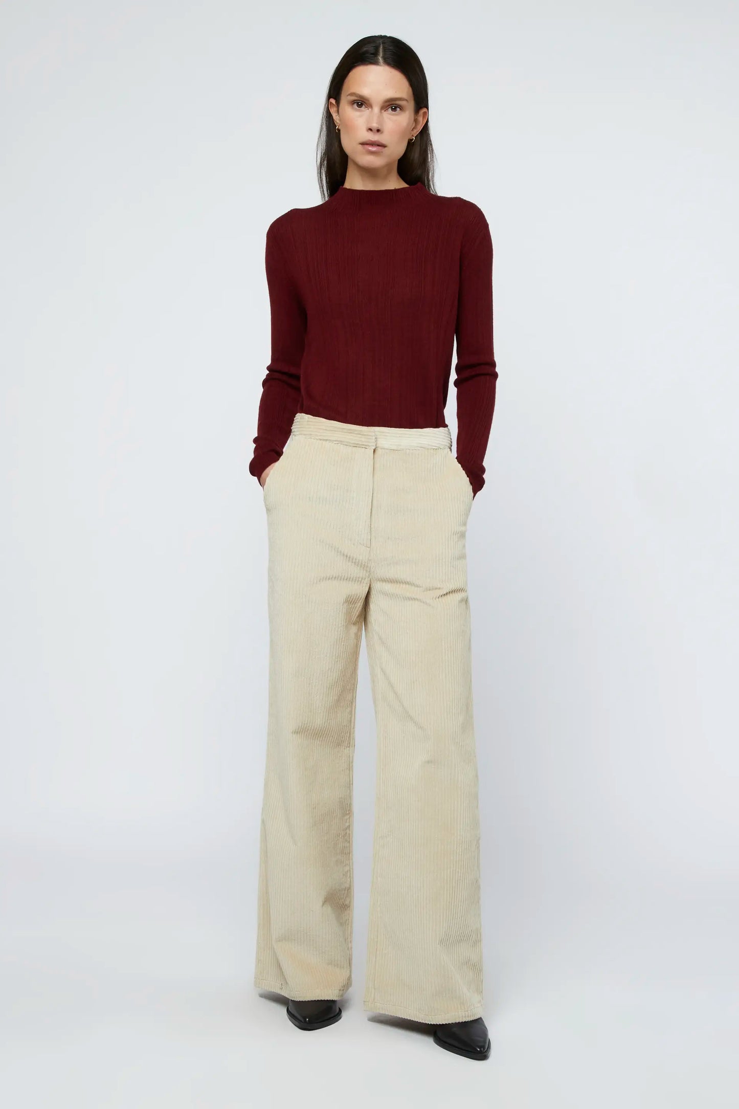 White corduroy straight trousers