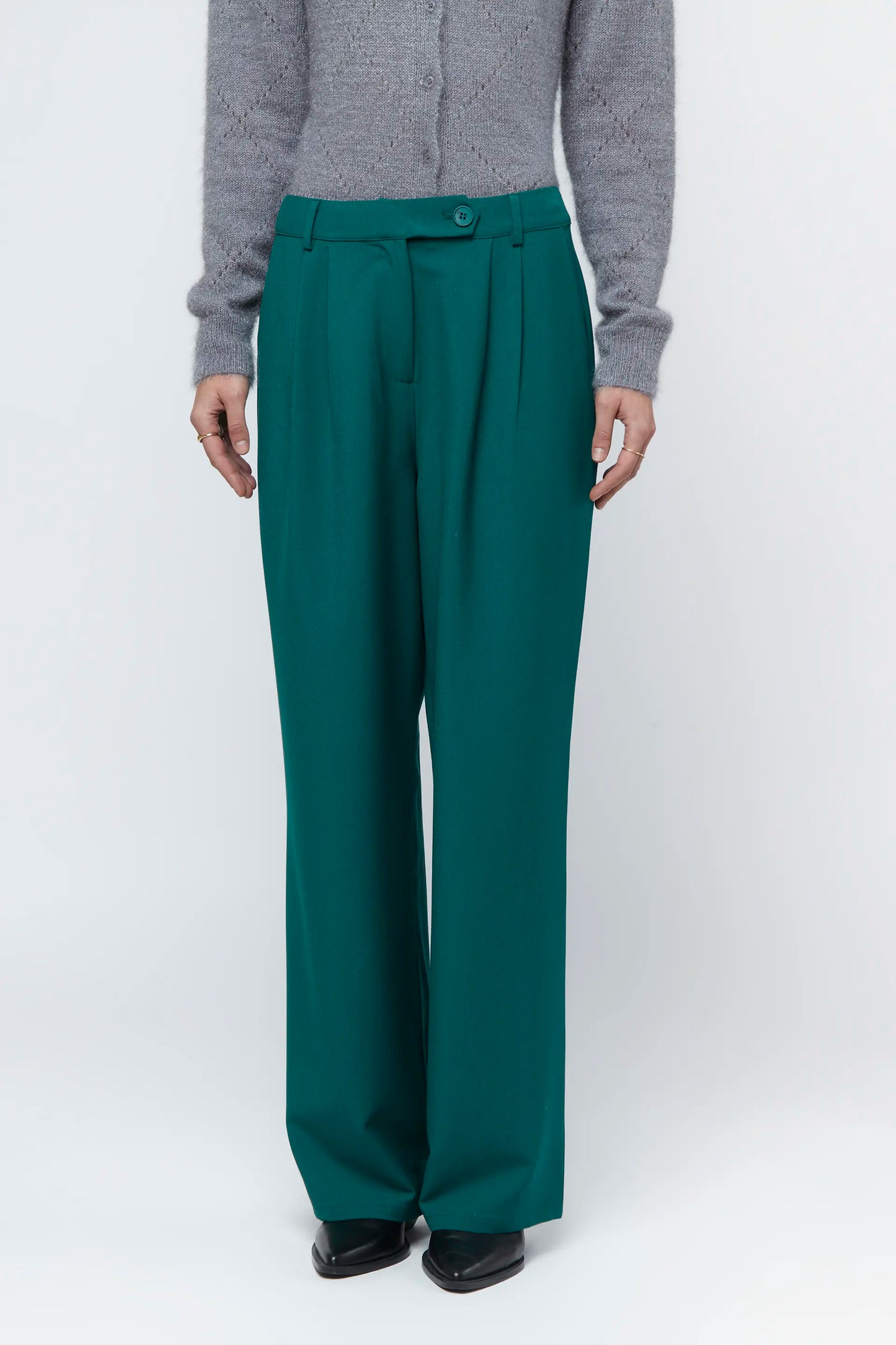 Green straight suit trousers