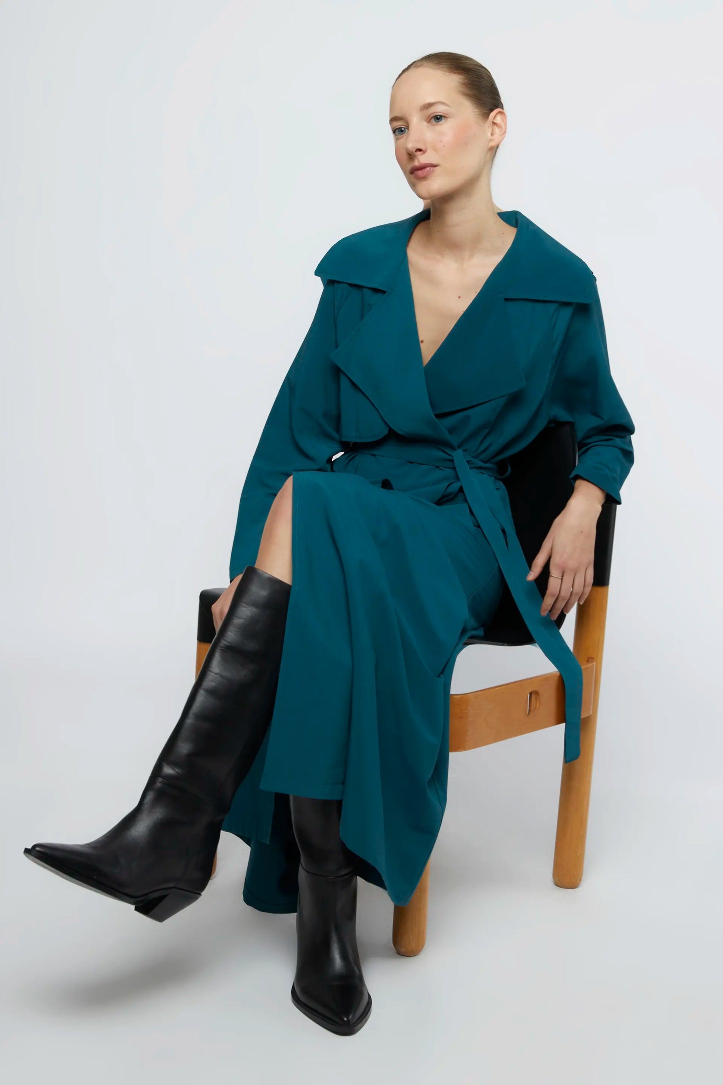 Long green trench coat dress