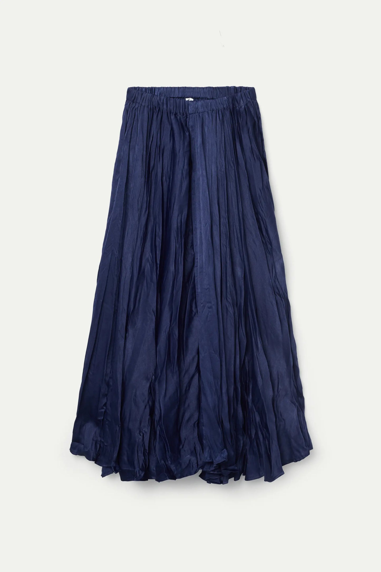 Long skirt in blue crumpled satin