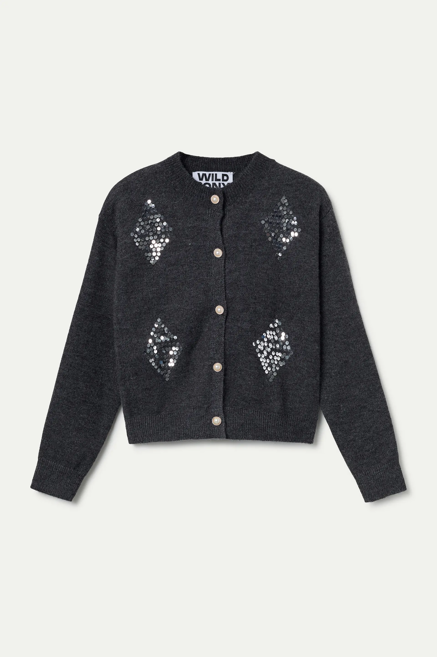 Cárdigan punto gris con detalles en lentejuelas