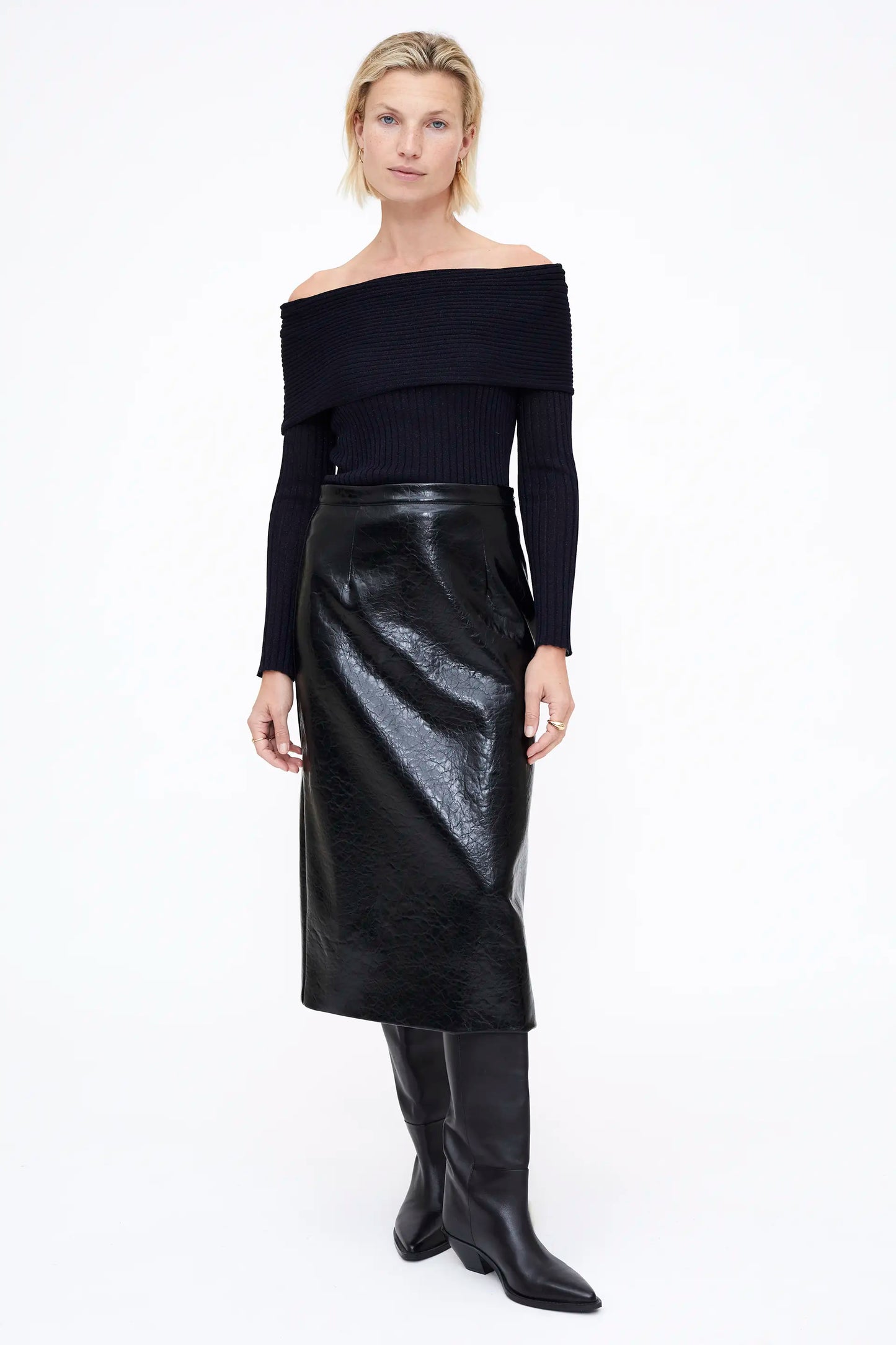 Top punto canalé con cuello barco