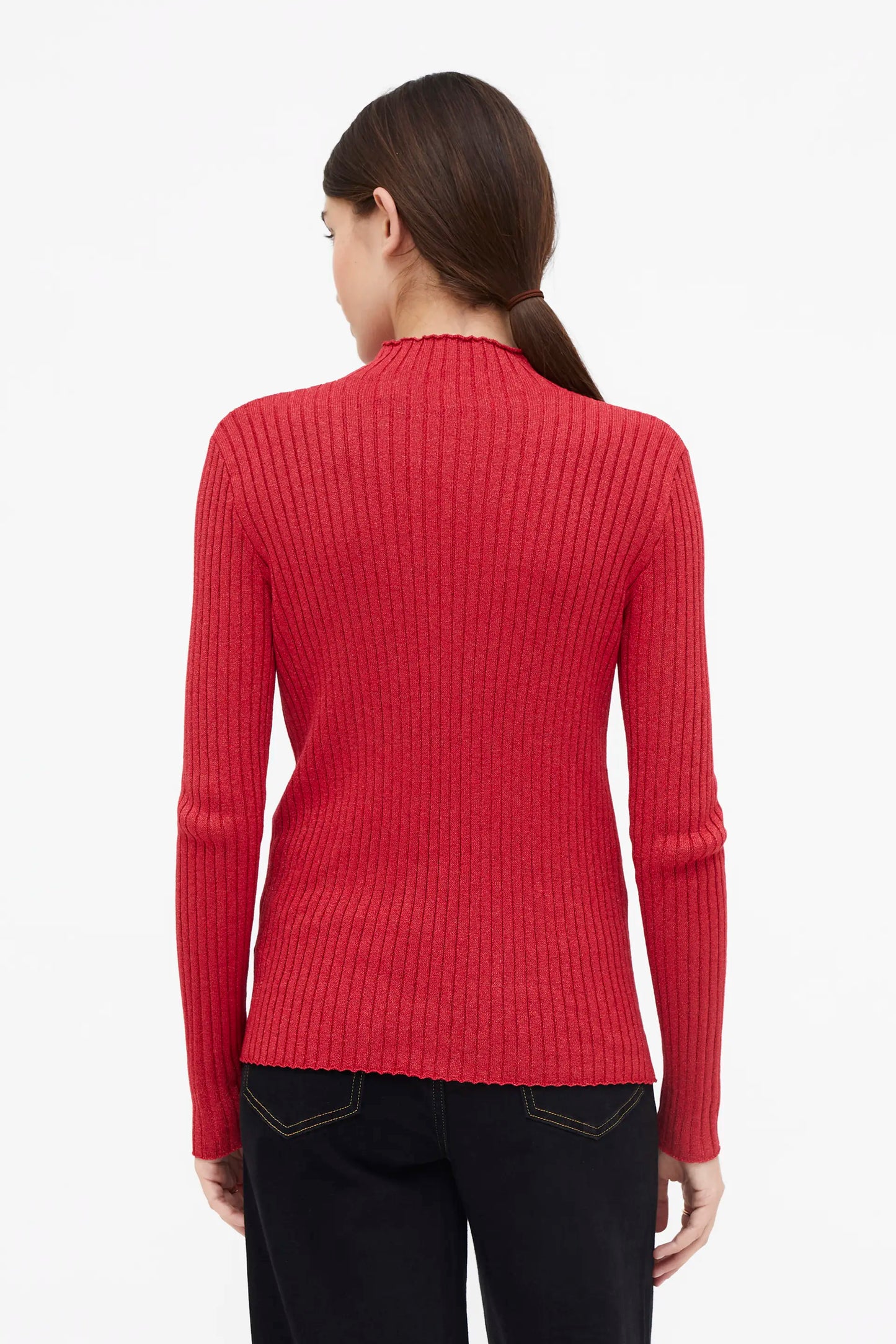 Top de punto canalé cuello perkins rojo
