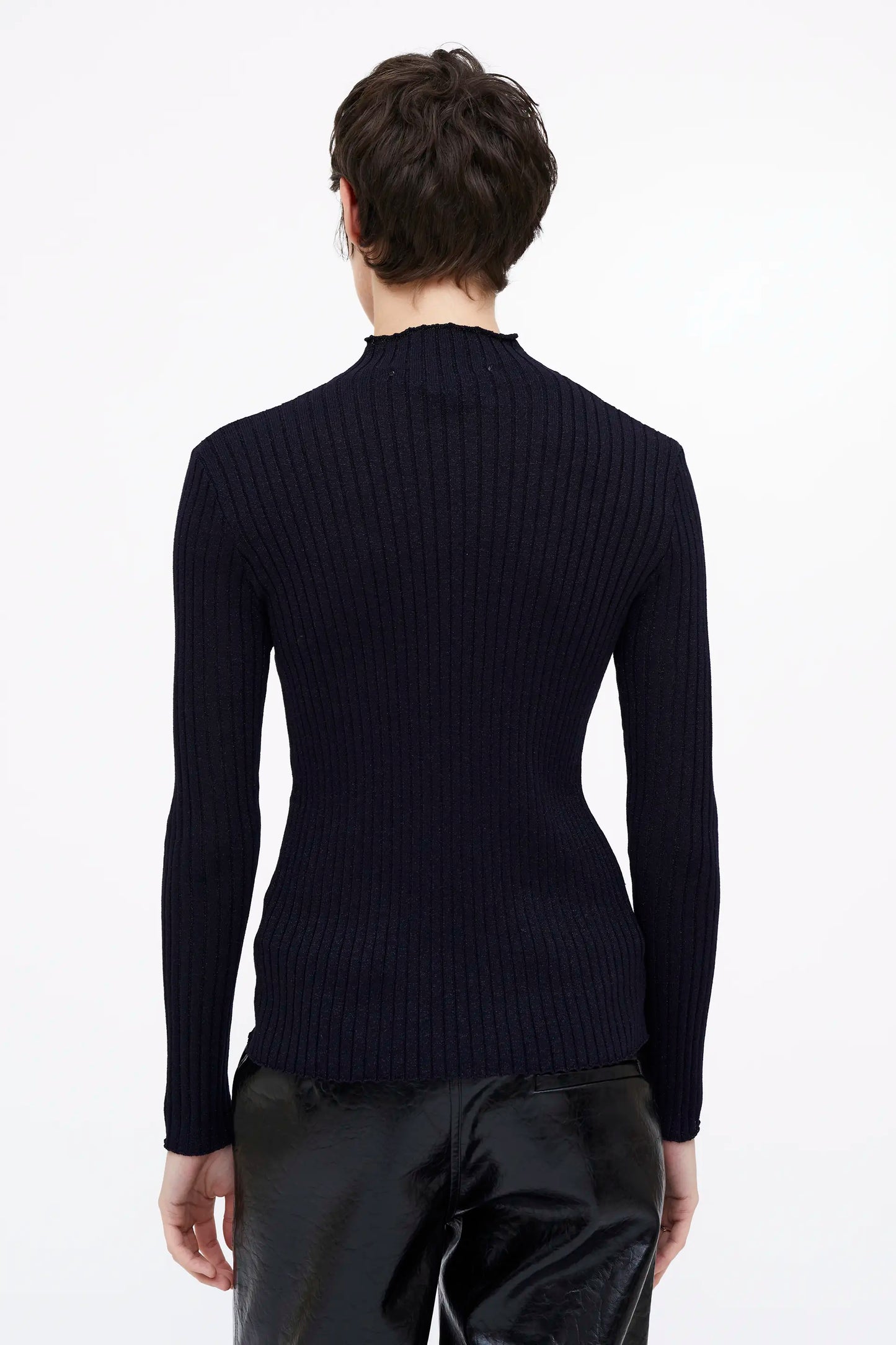 Top de punto canalé cuello perkins Navy Blue