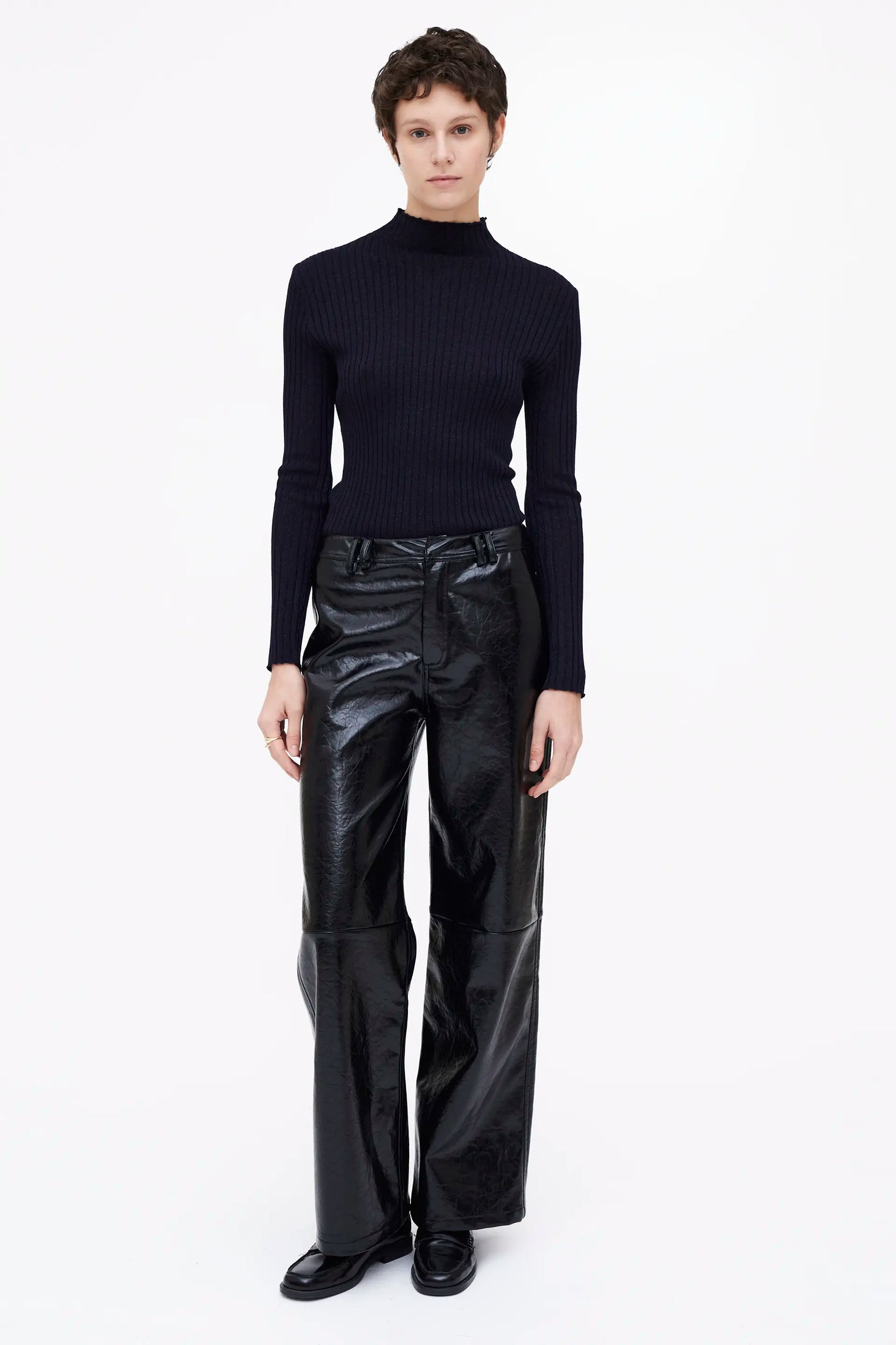 Top de punto canalé cuello perkins Navy Blue