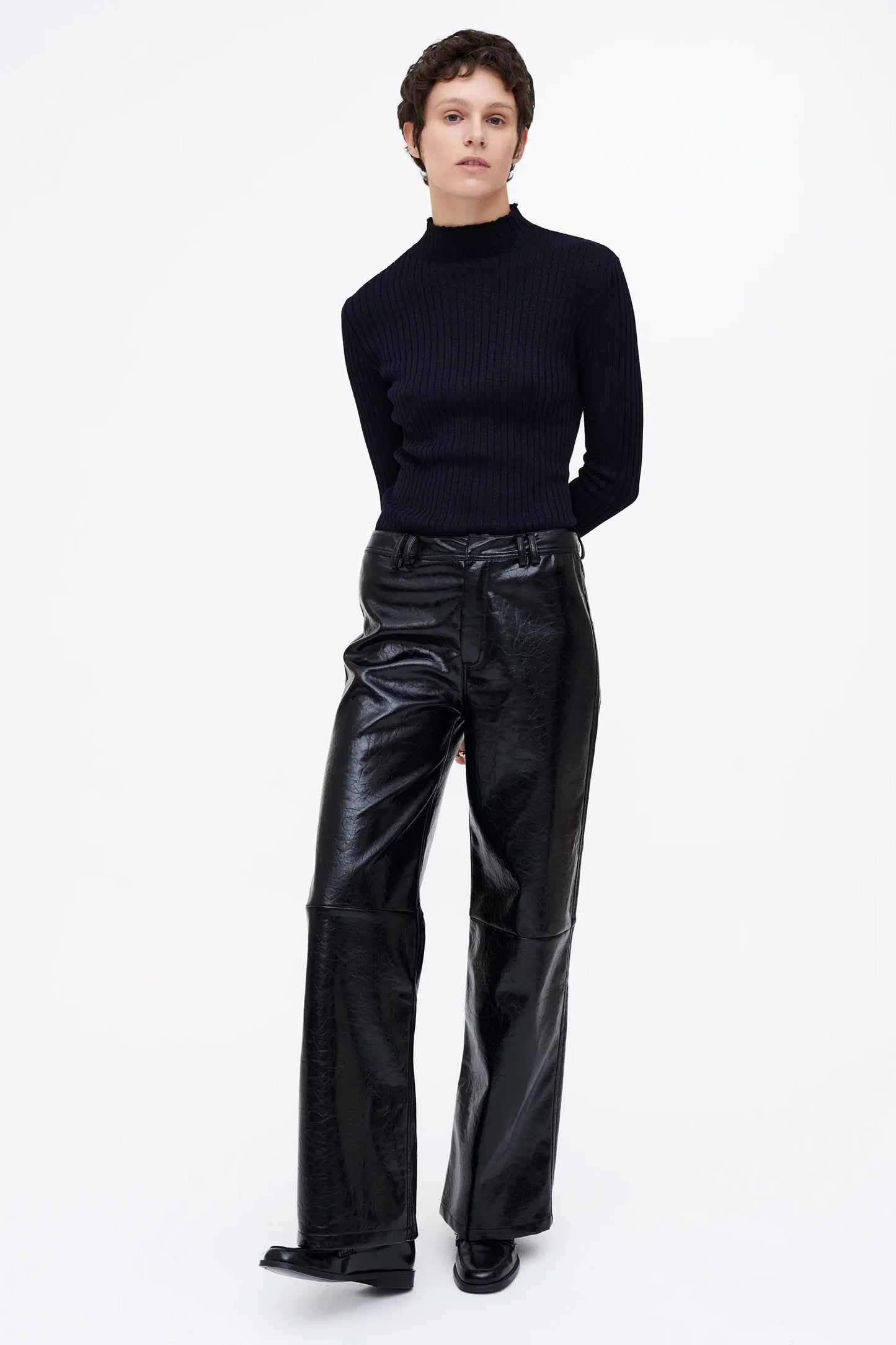 Top de punto canalé cuello perkins Navy Blue