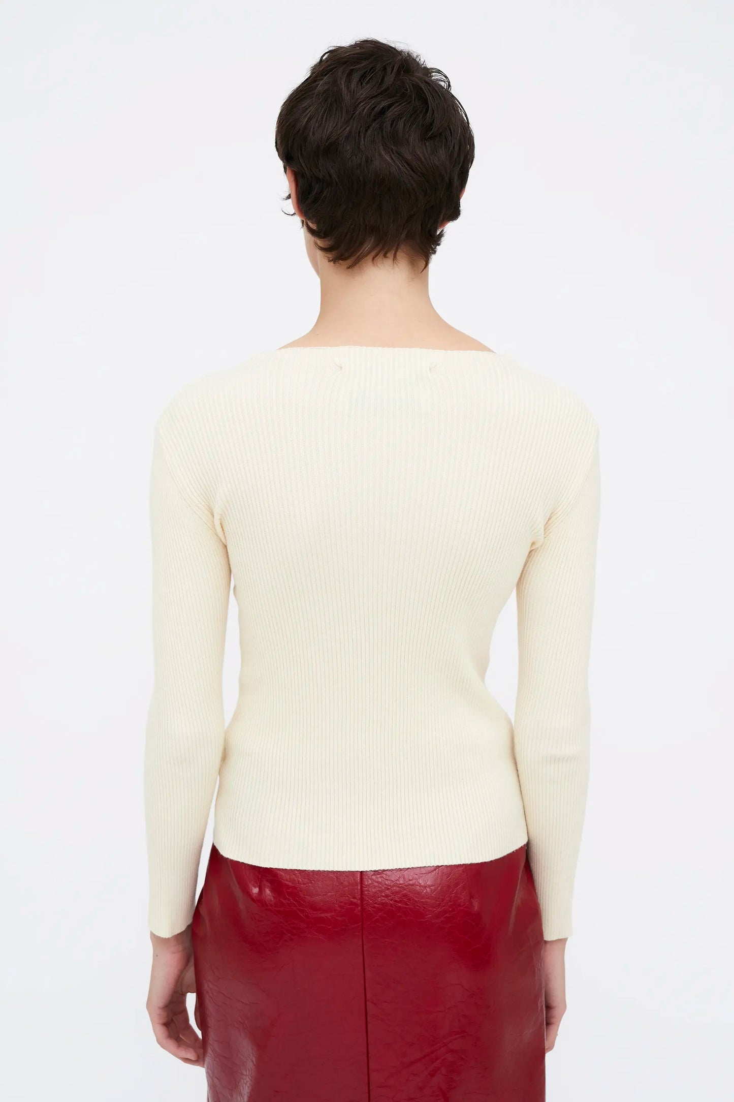 White ribbed knit top