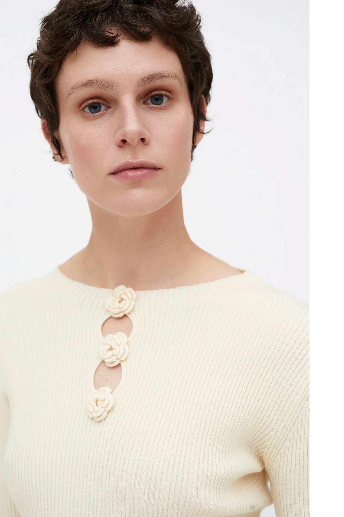 White ribbed knit top