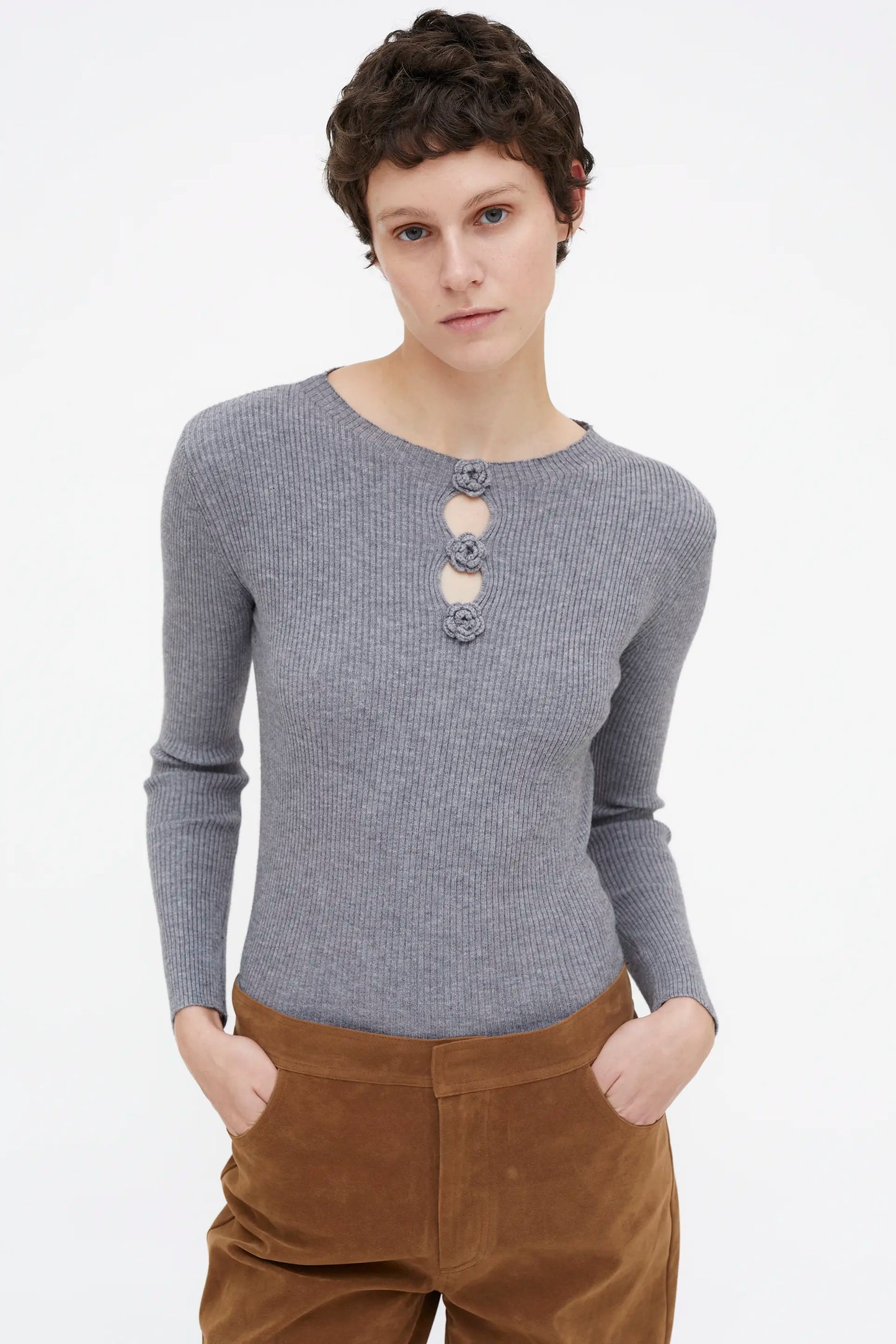 Gray ribbed knit top