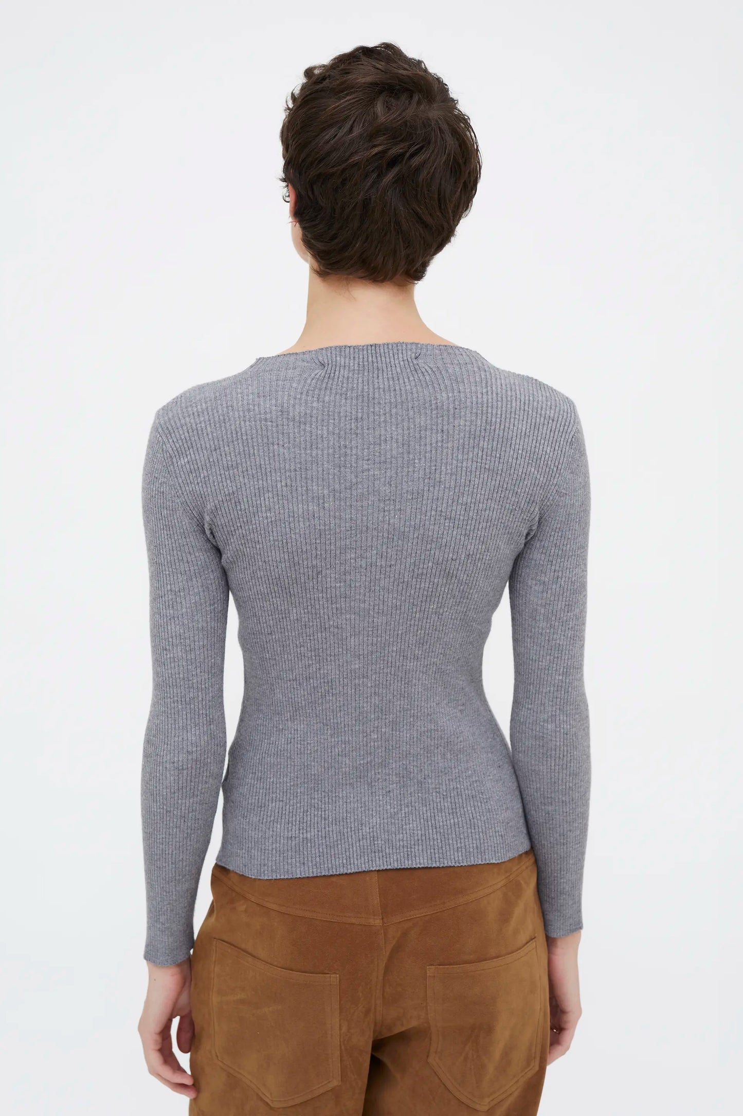 Gray ribbed knit top