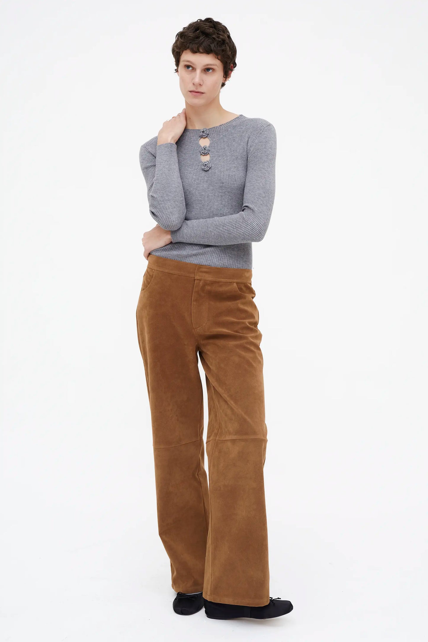 Gray ribbed knit top