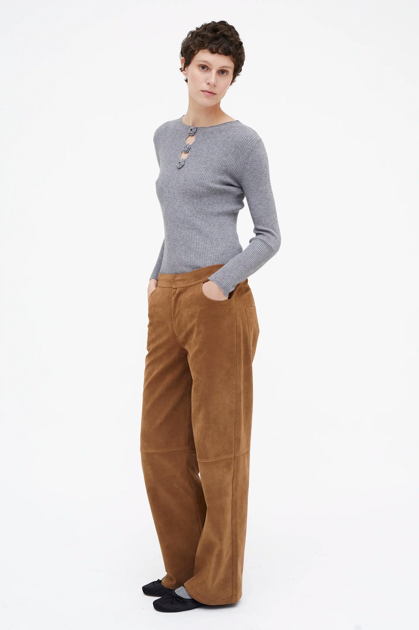 Gray ribbed knit top