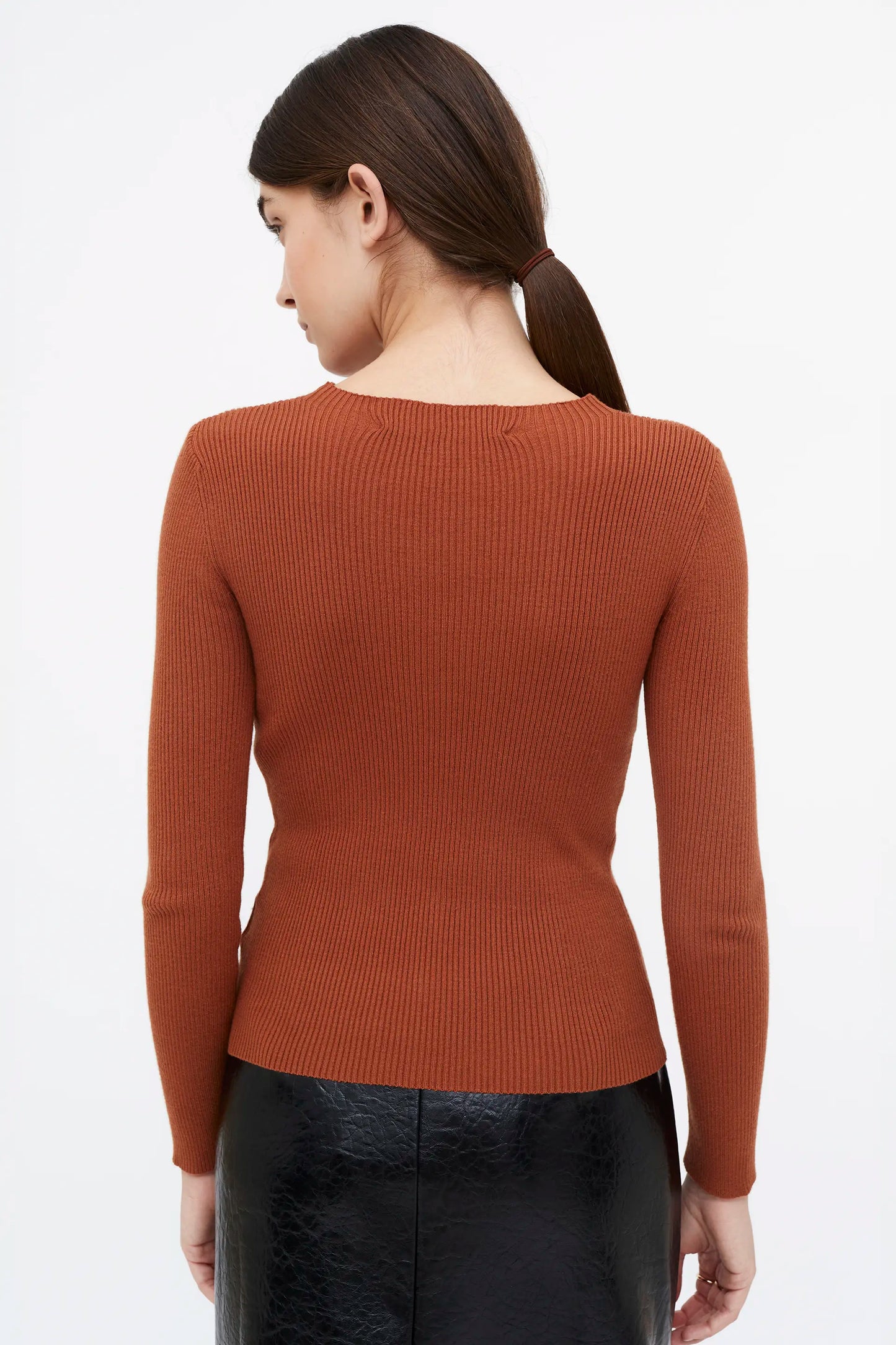 Brown ribbed knit top
