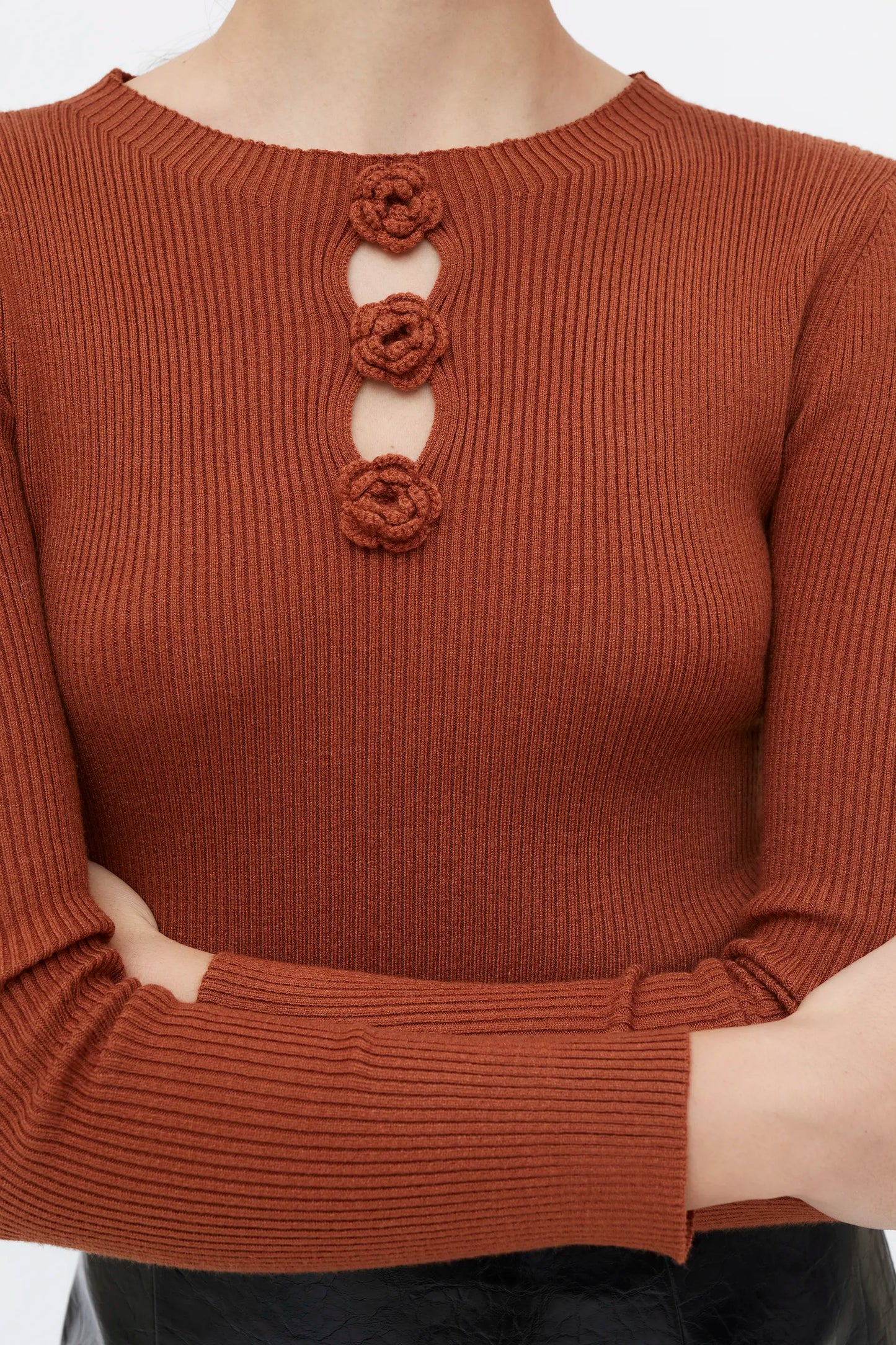 Brown ribbed knit top