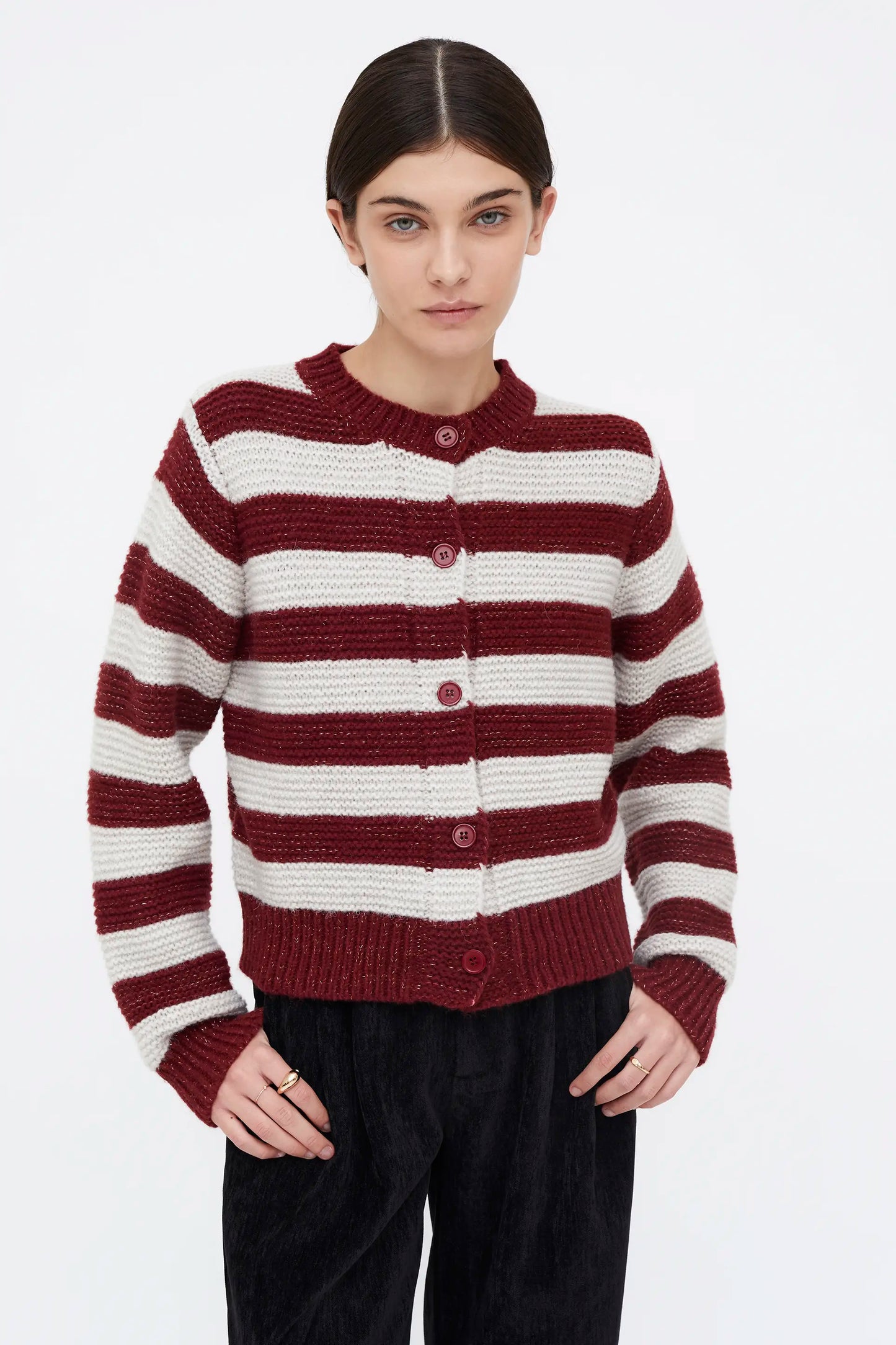 Cárdigan combinado de rayas blanco y marrón