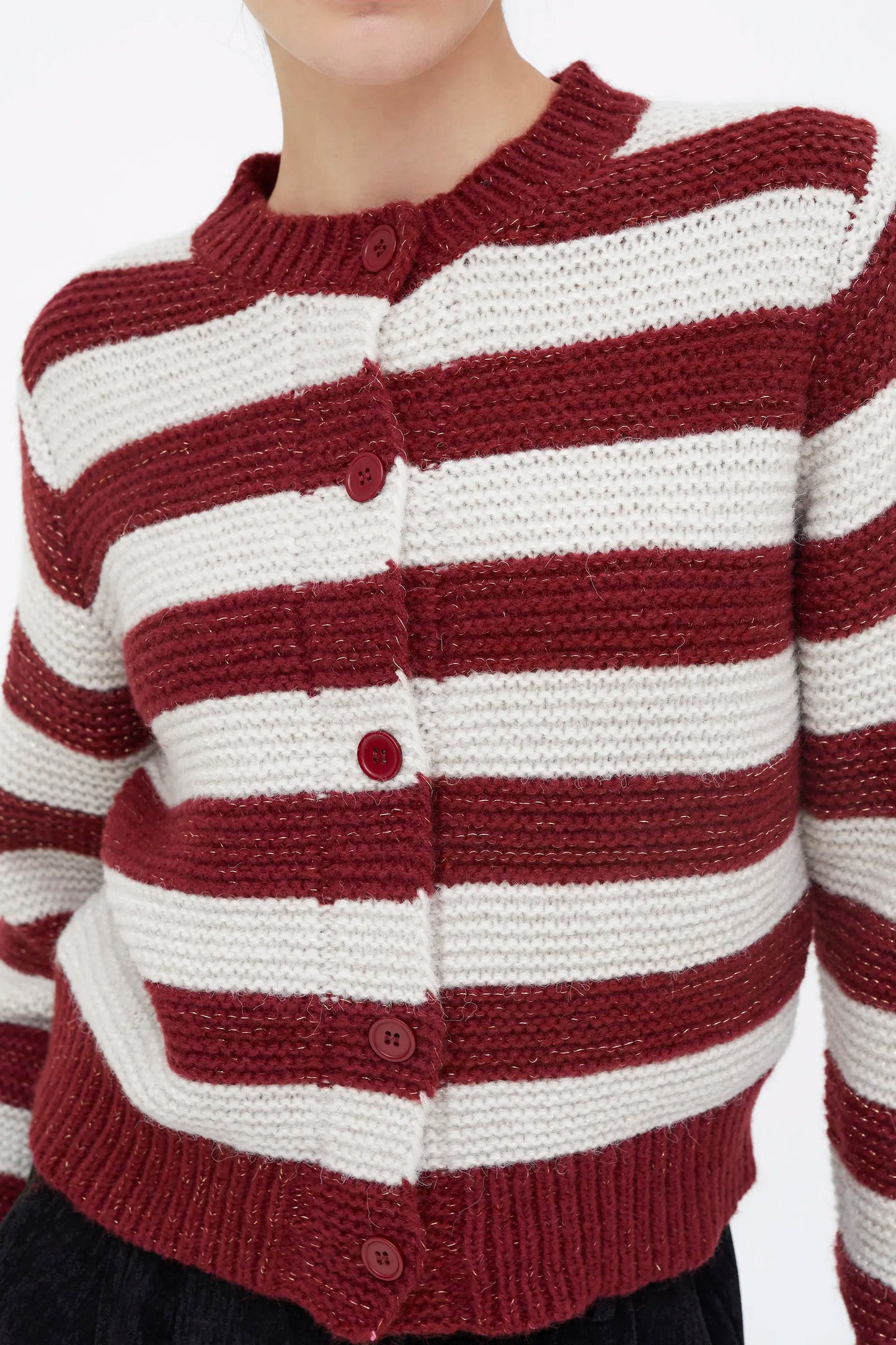 Cárdigan combinado de rayas blanco y marrón