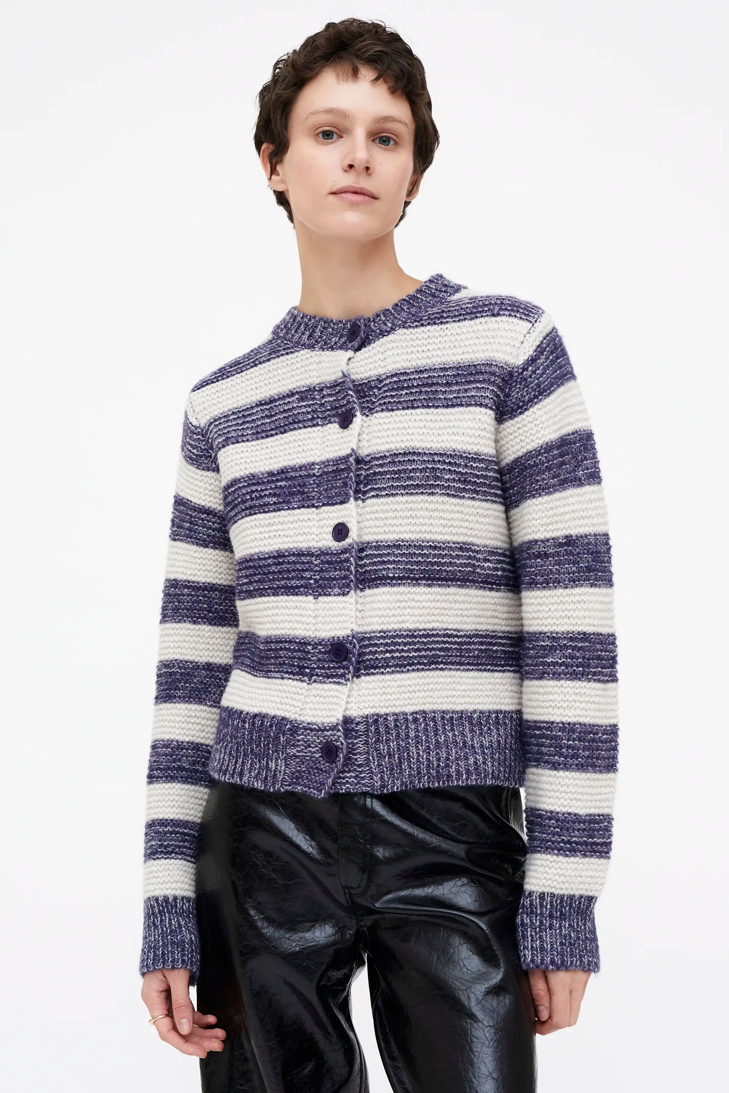 Cárdigan combinado de rayas blanco y azul