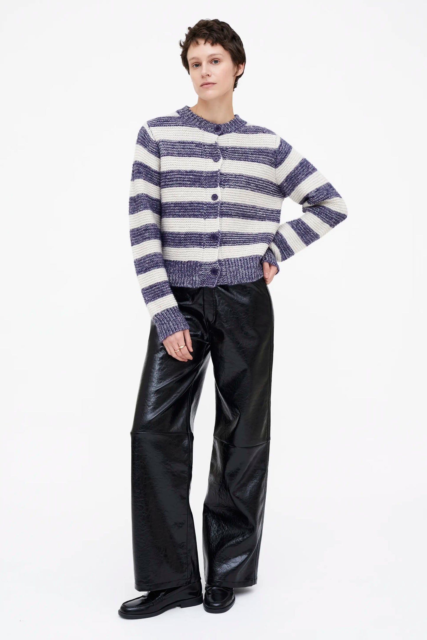 Cárdigan combinado de rayas blanco y azul