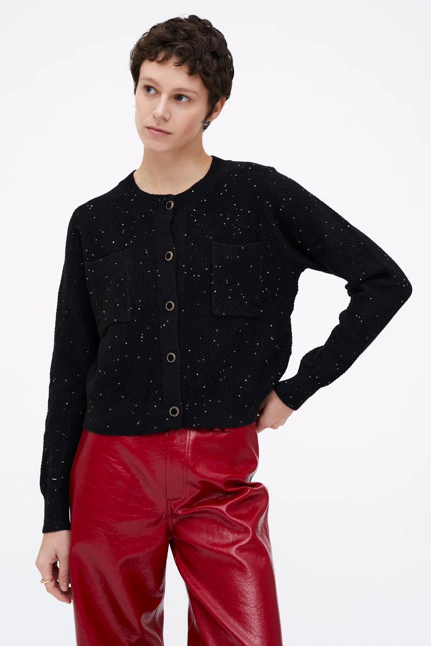 Cárdigan punto brillante negro