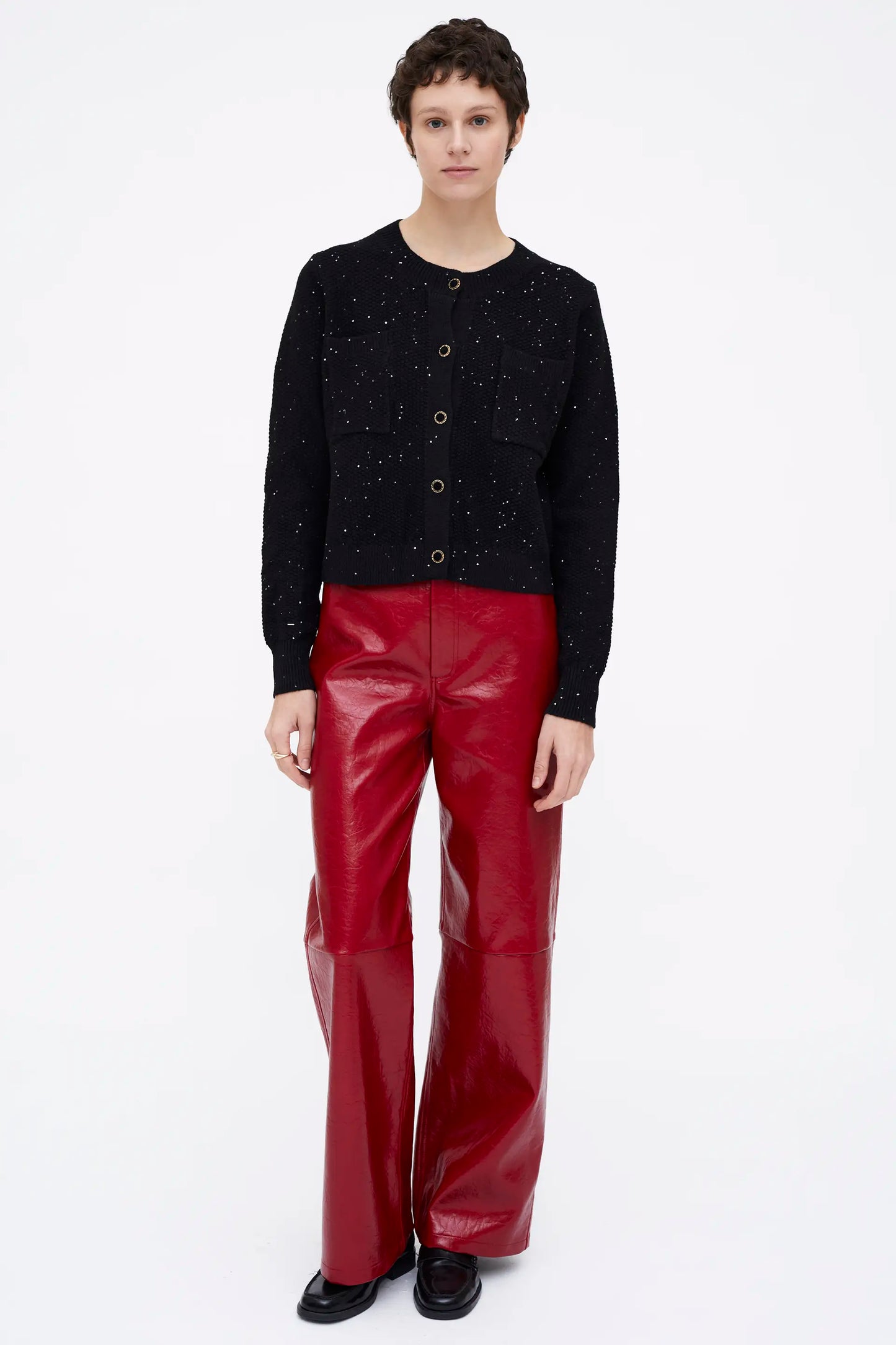 Cárdigan punto brillante negro