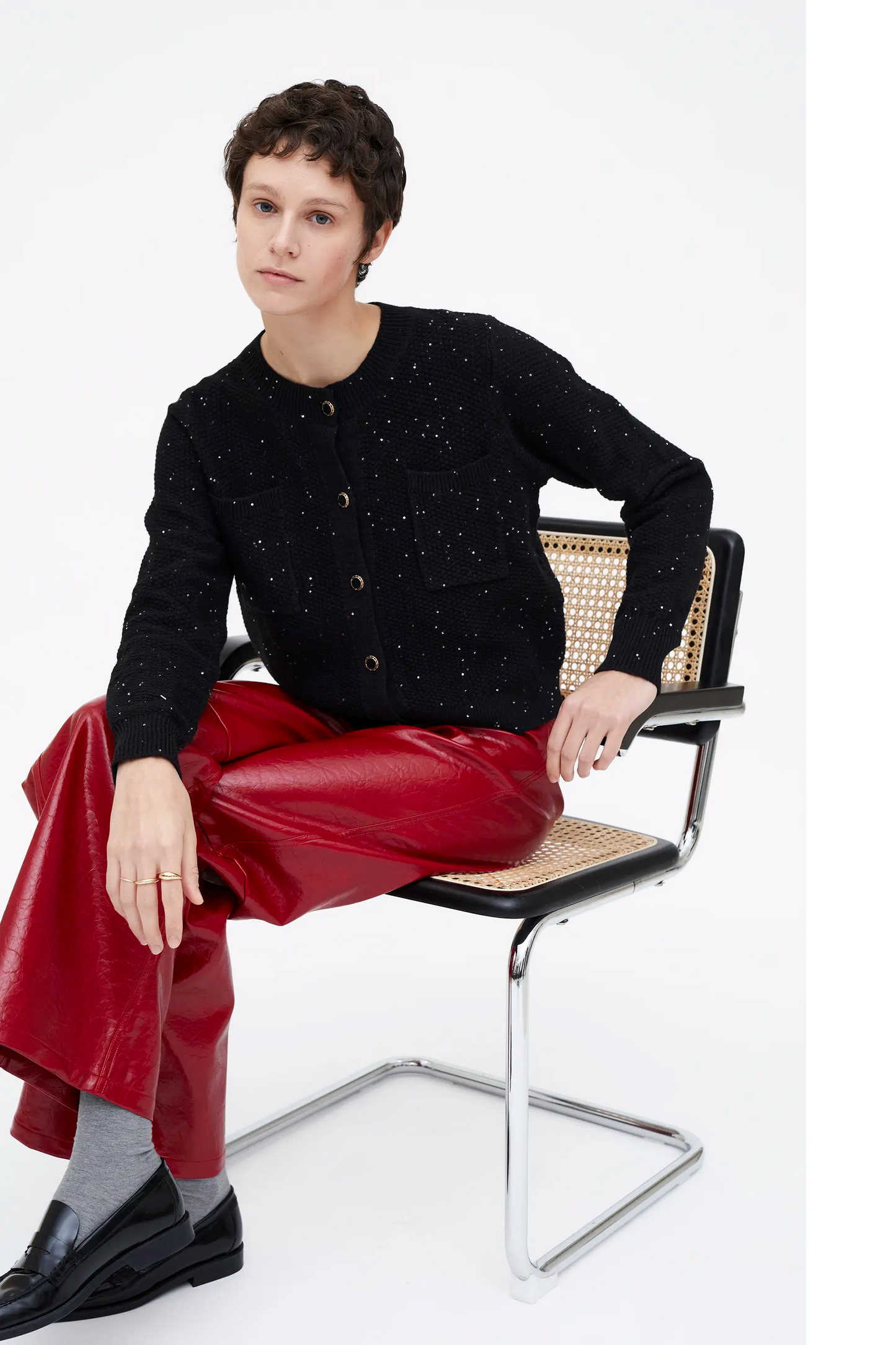 Cárdigan punto brillante negro