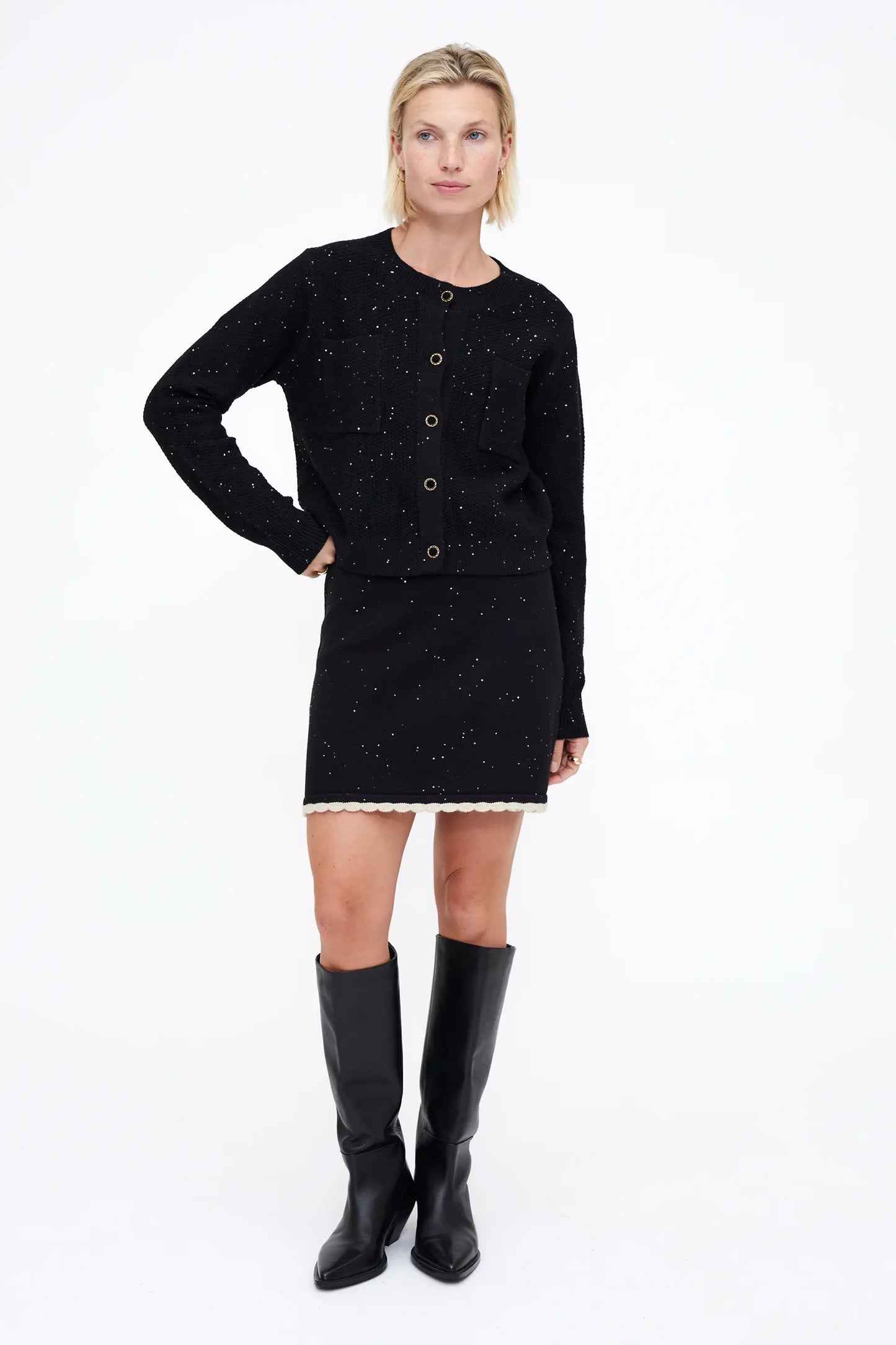 Cárdigan punto brillante negro