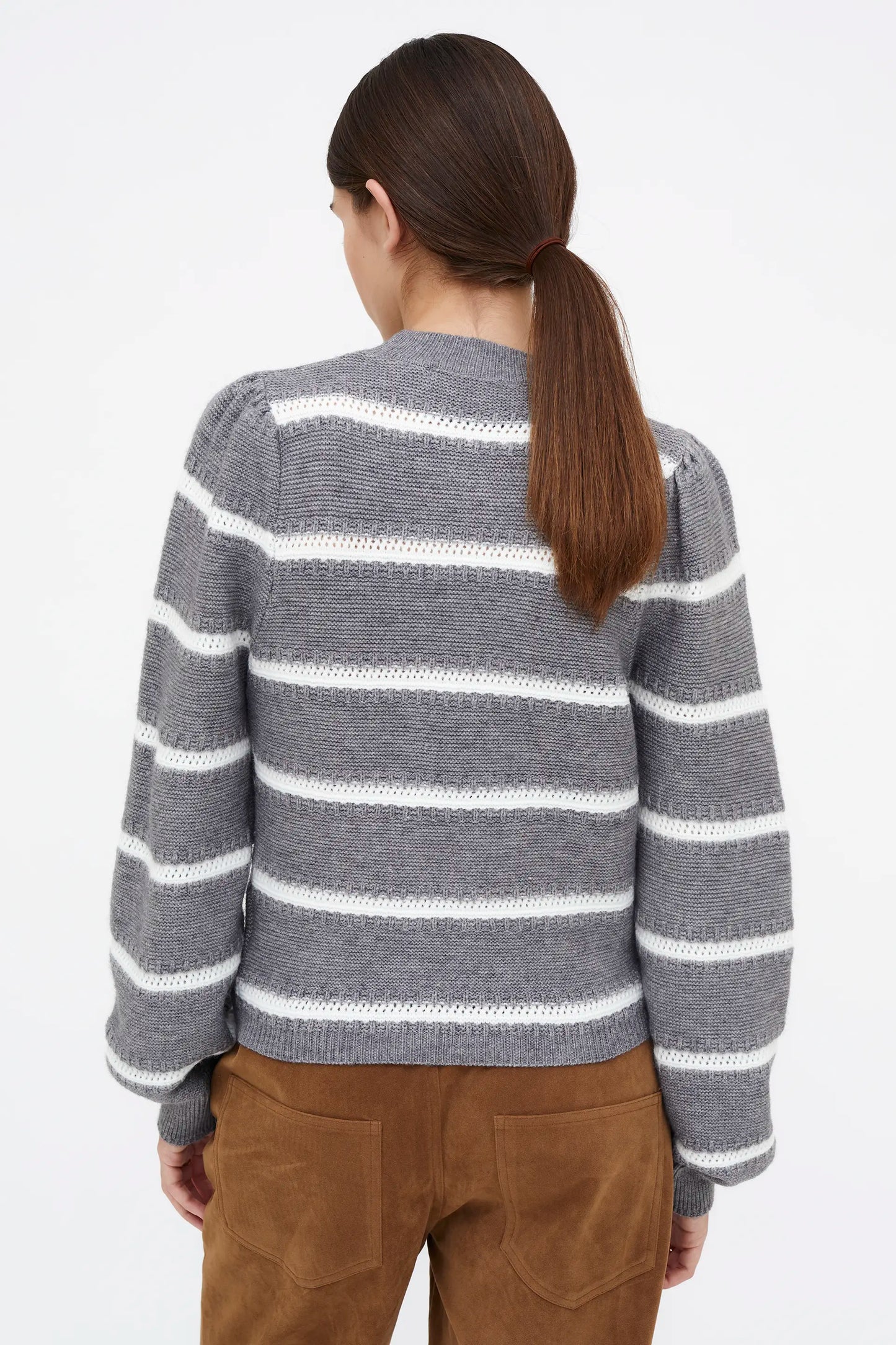 White and gray striped knit sweater