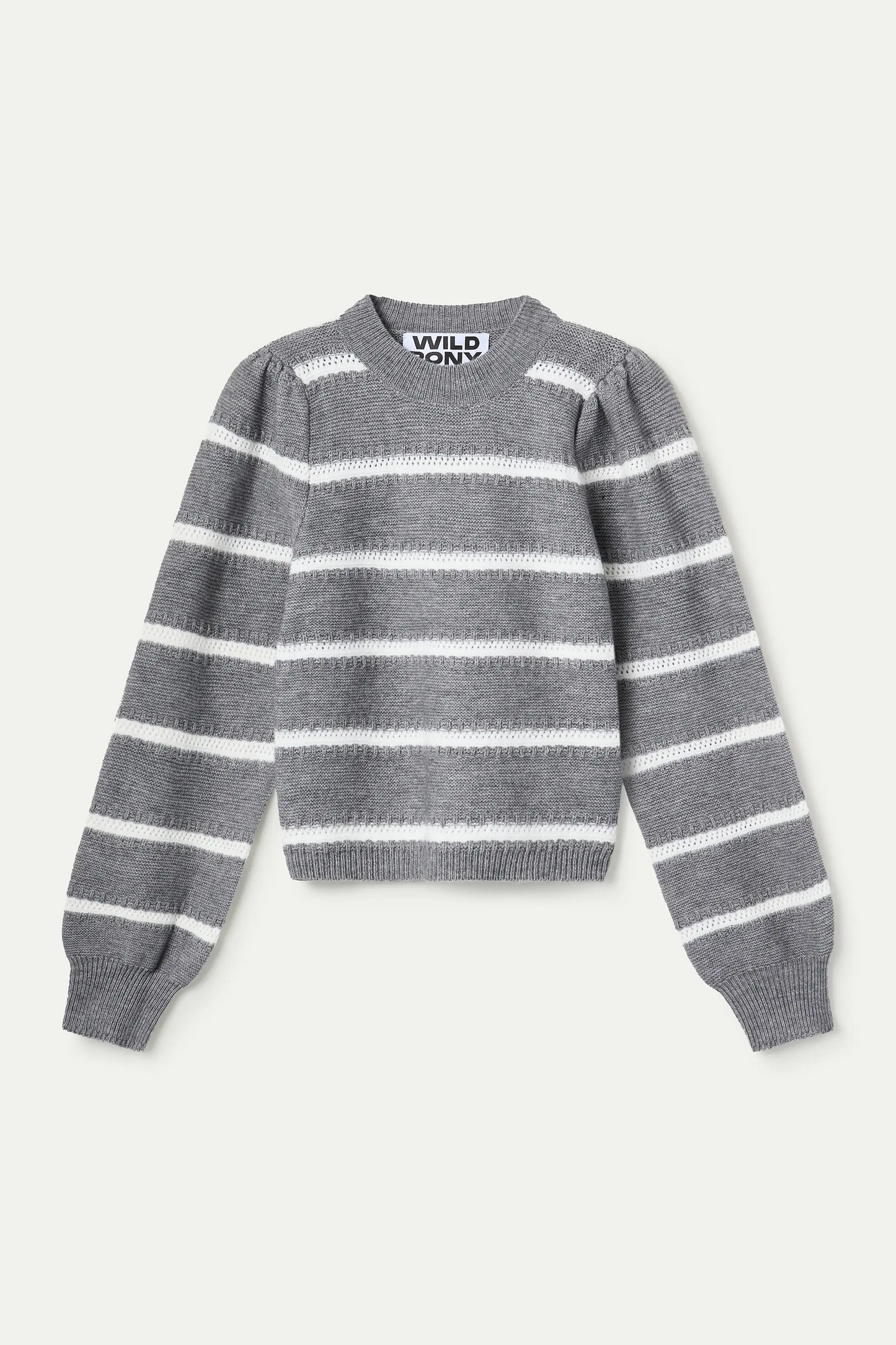 White and gray striped knit sweater