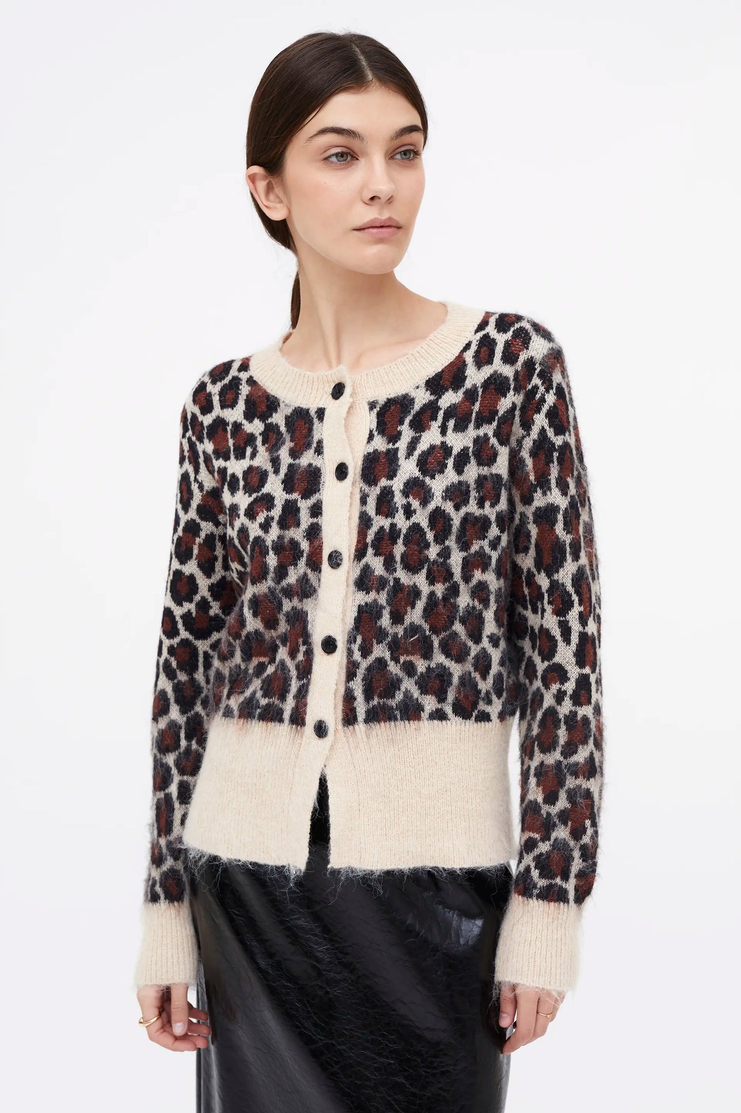 Brown animal print knit cardigan