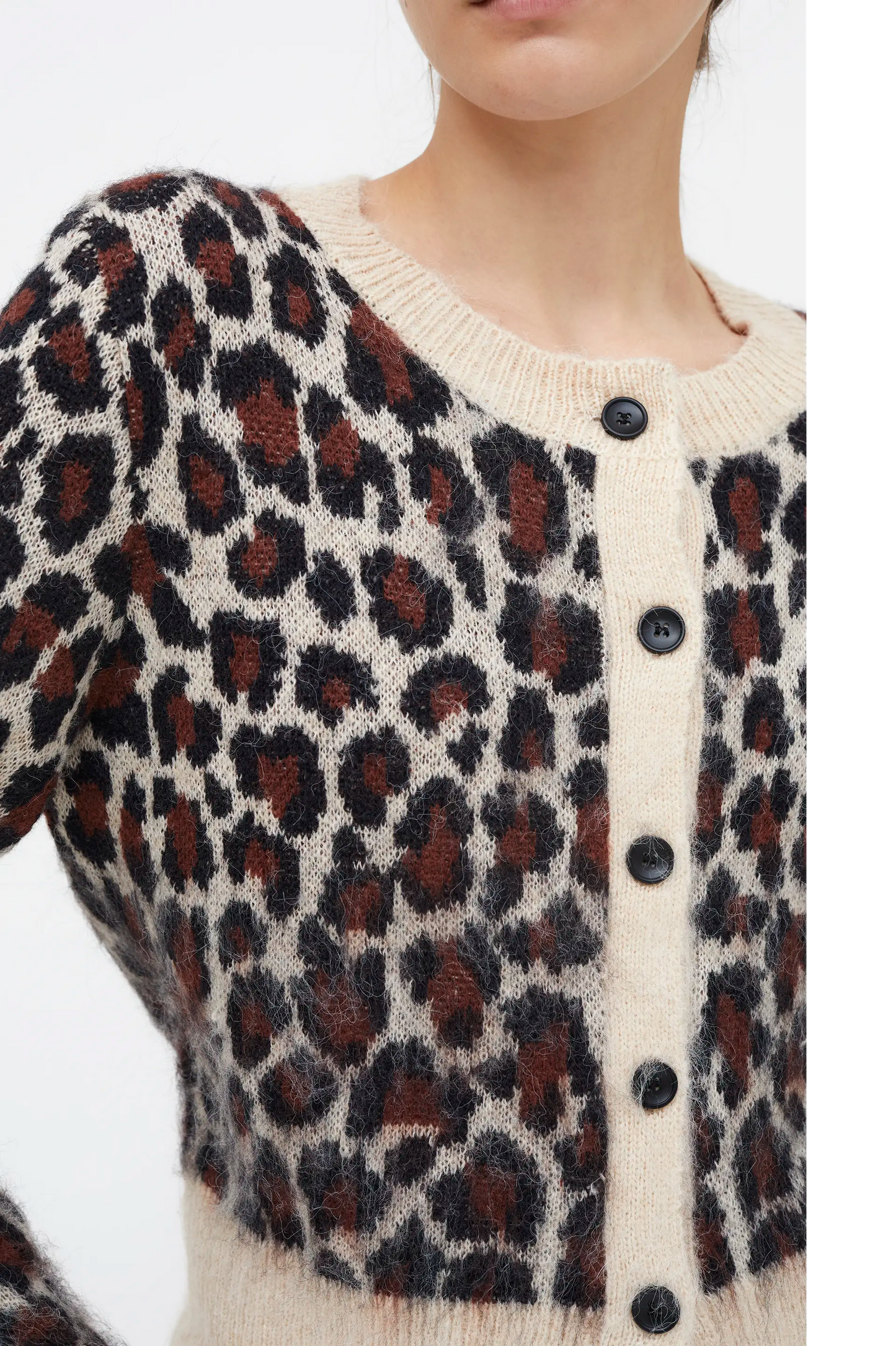Brown animal print knit cardigan