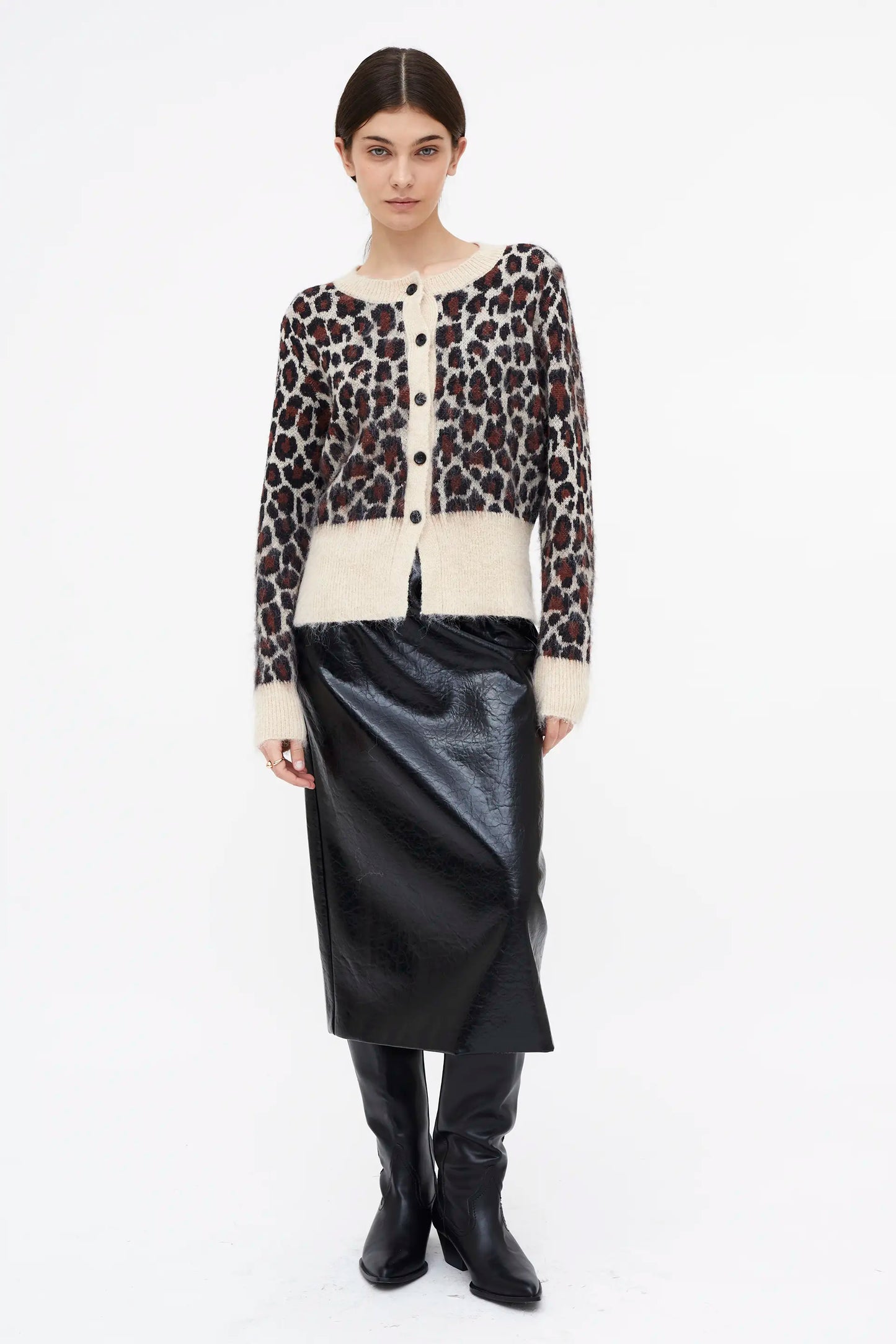 Brown animal print knit cardigan