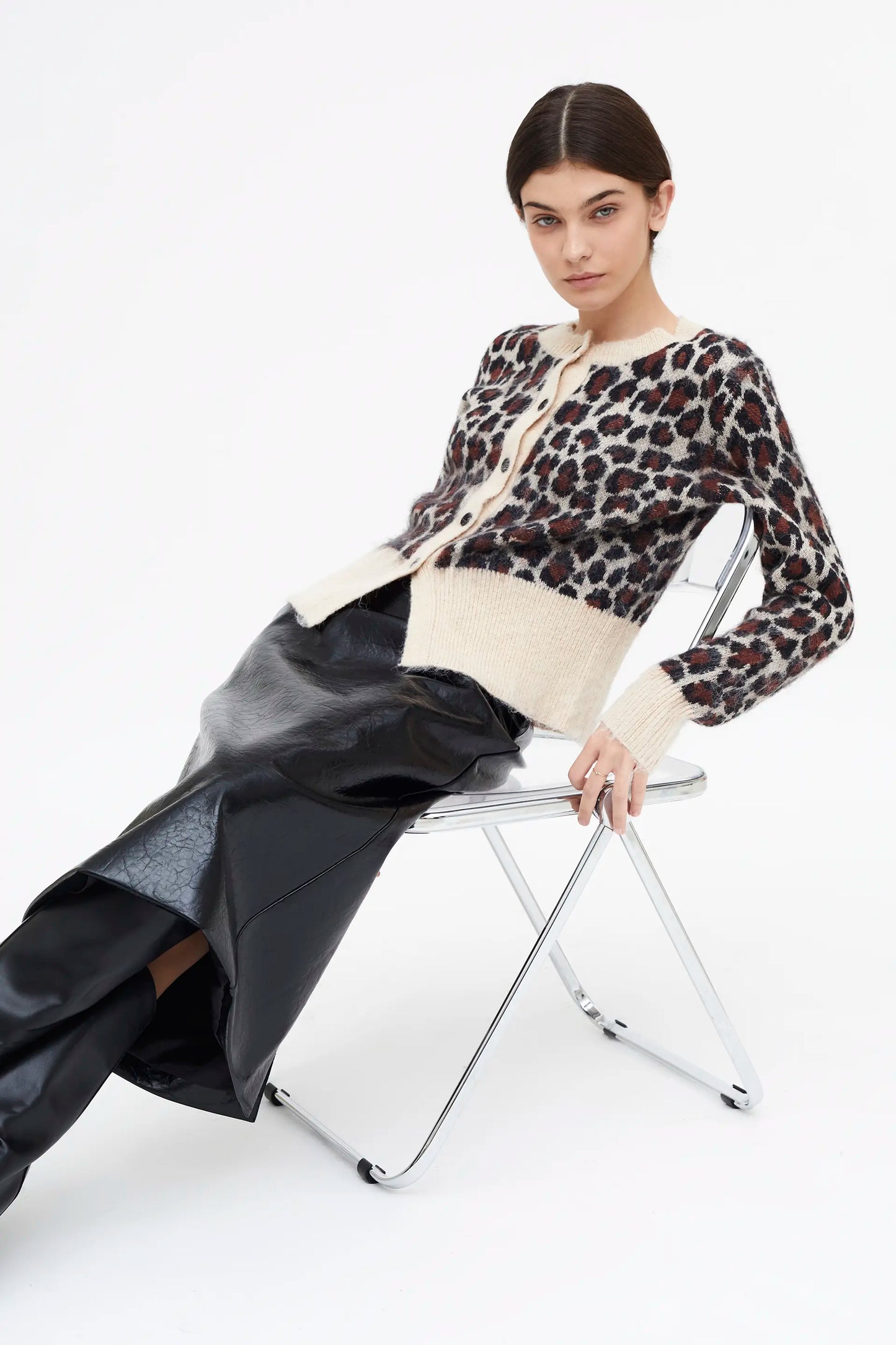 Brown animal print knit cardigan