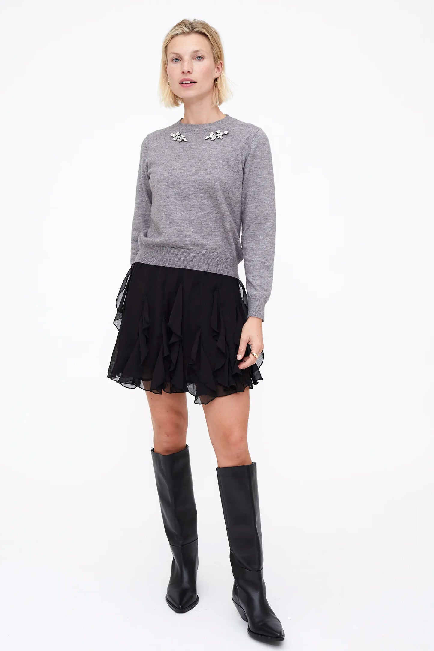 Jersey punto gris con aplique joya