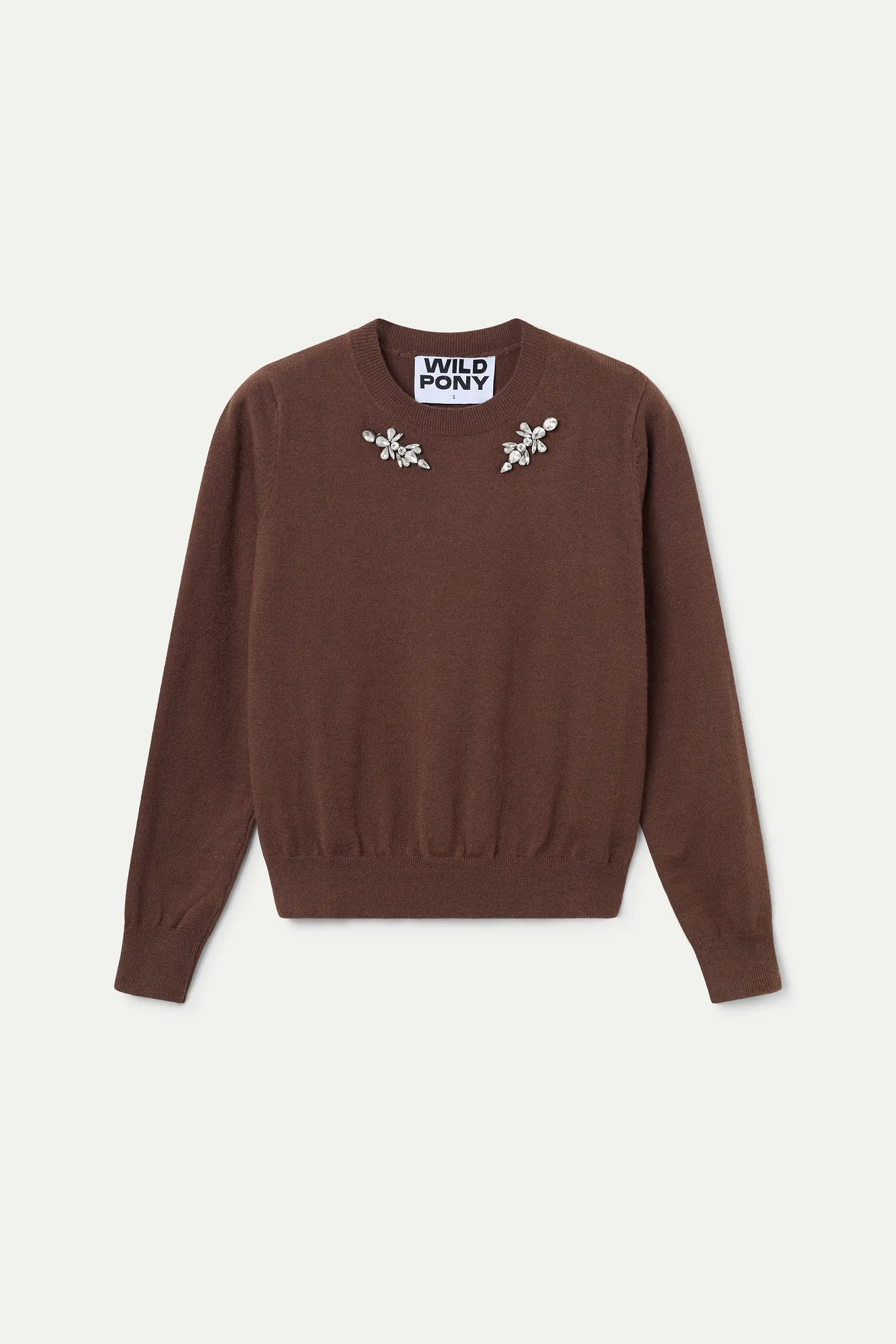 Jersey punto marrón con aplique joya
