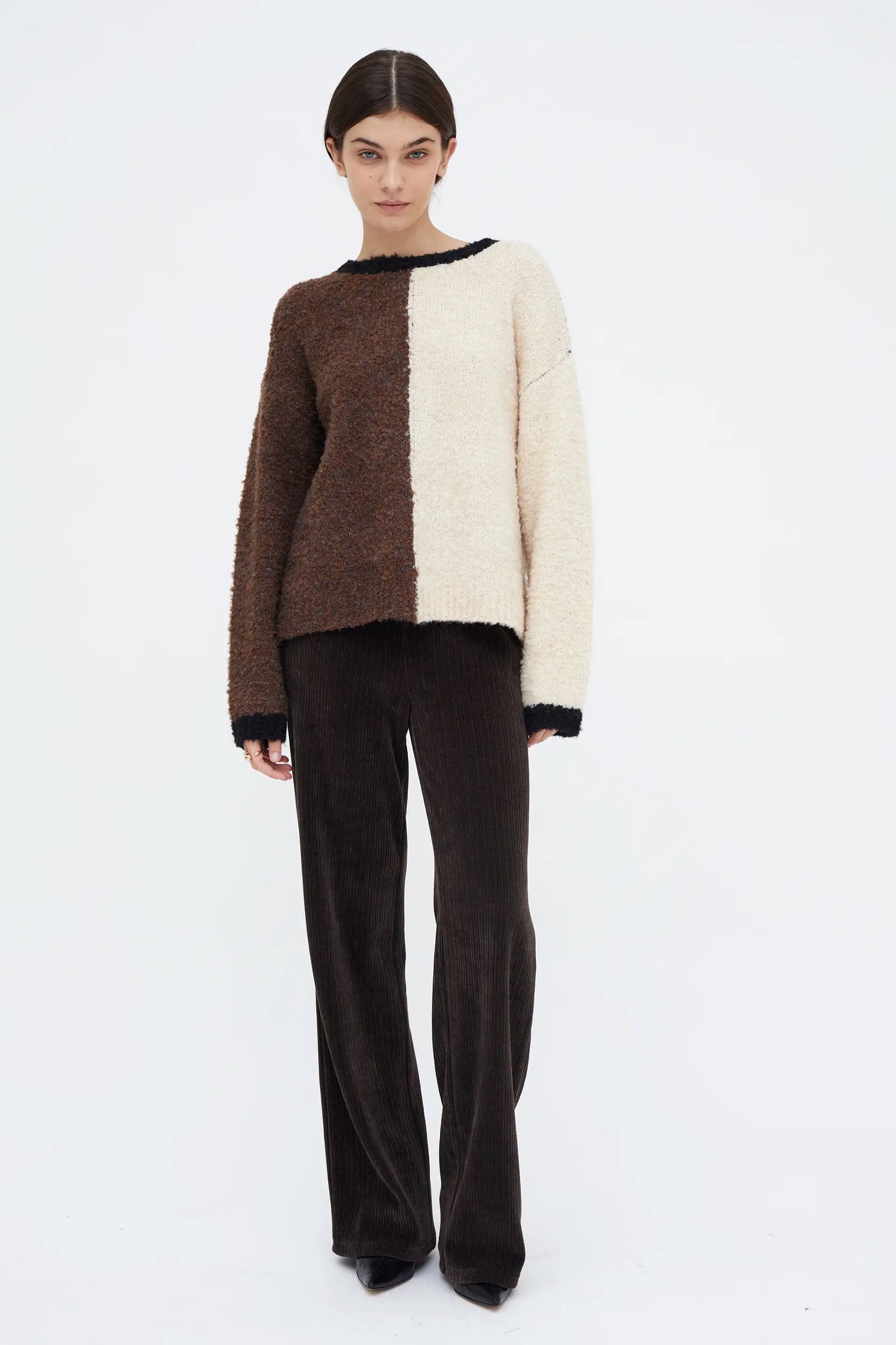 Jersey punto bicolor marrón y blanco