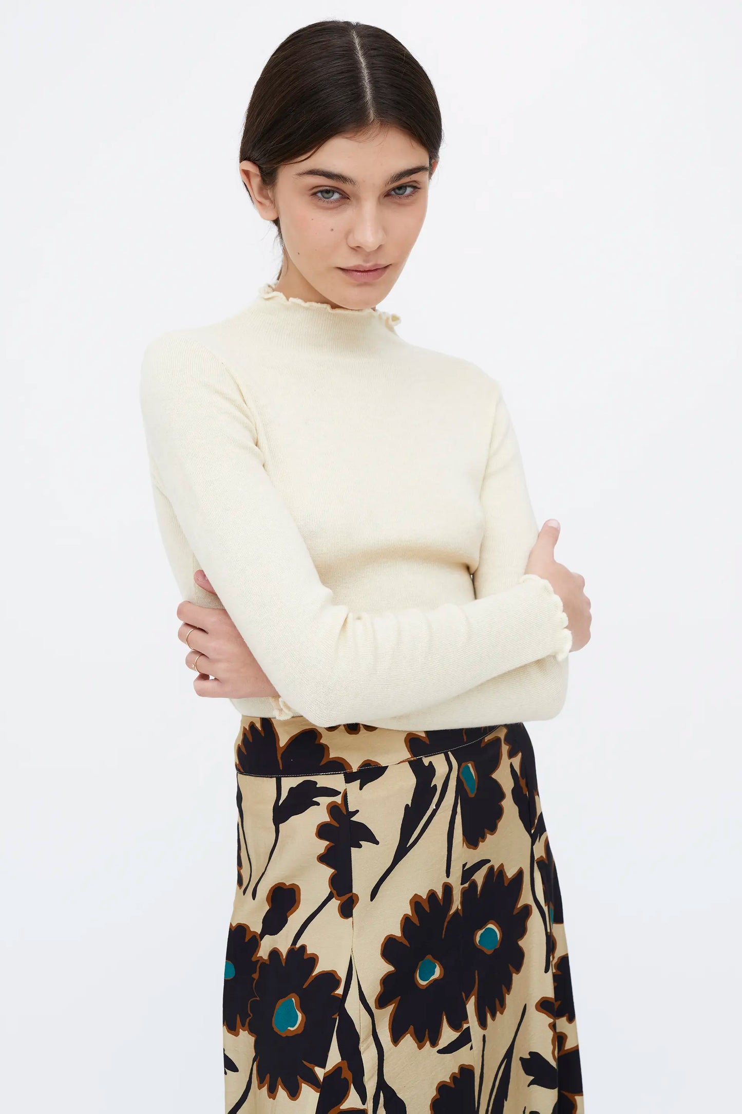 Top cuello perkins canalé blanco