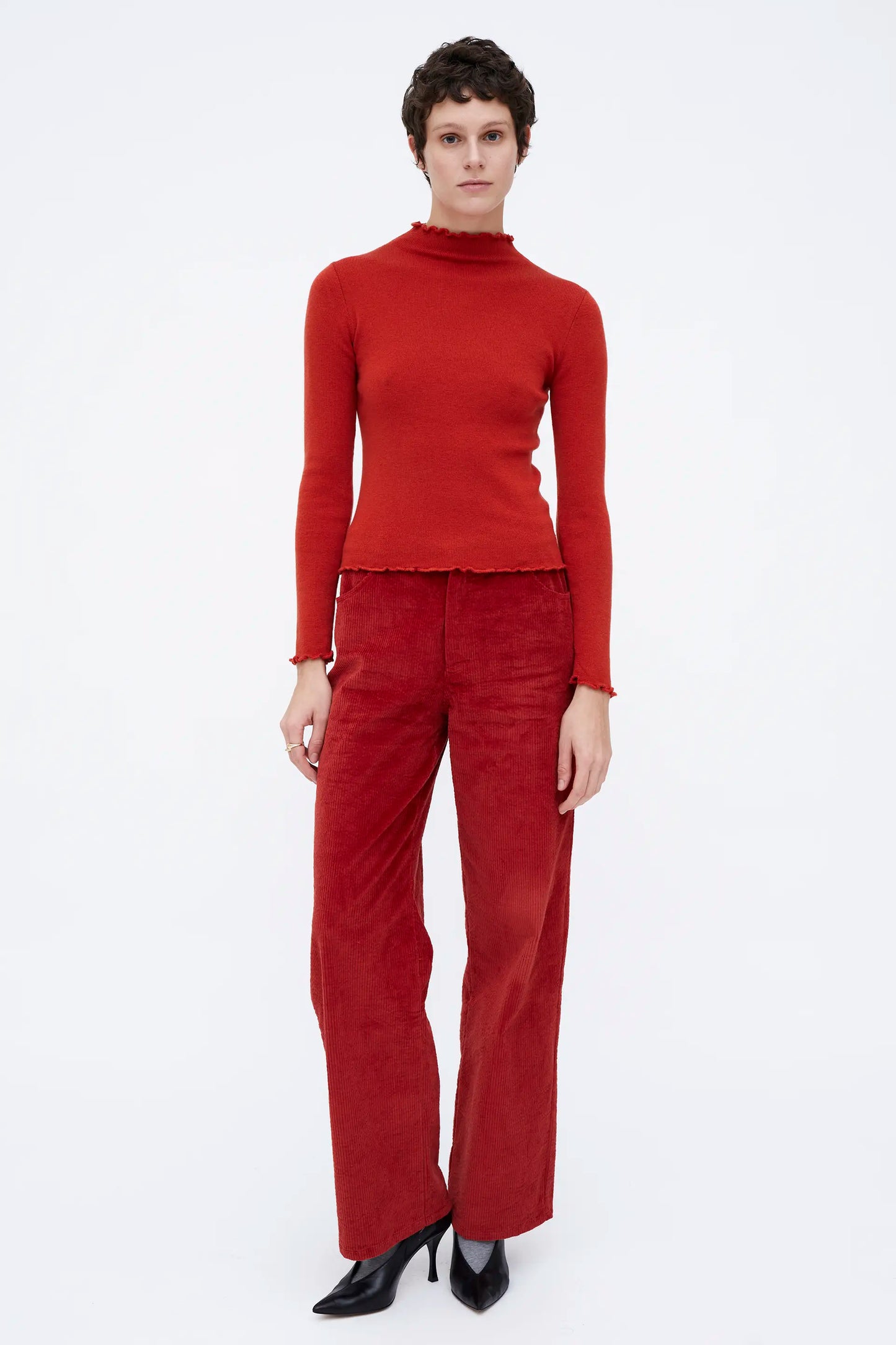 Top cuello perkins canalé rojo