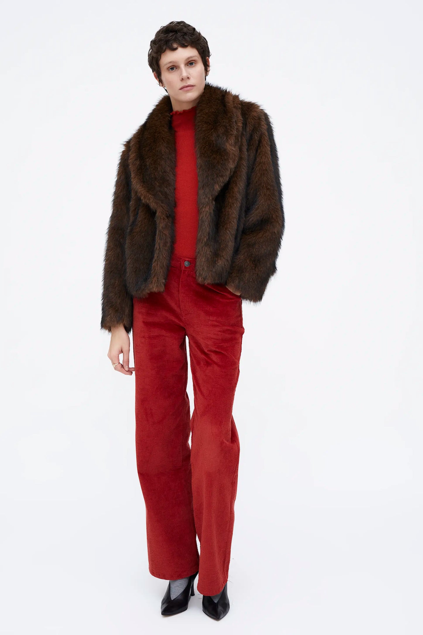 Brown fur effect coat