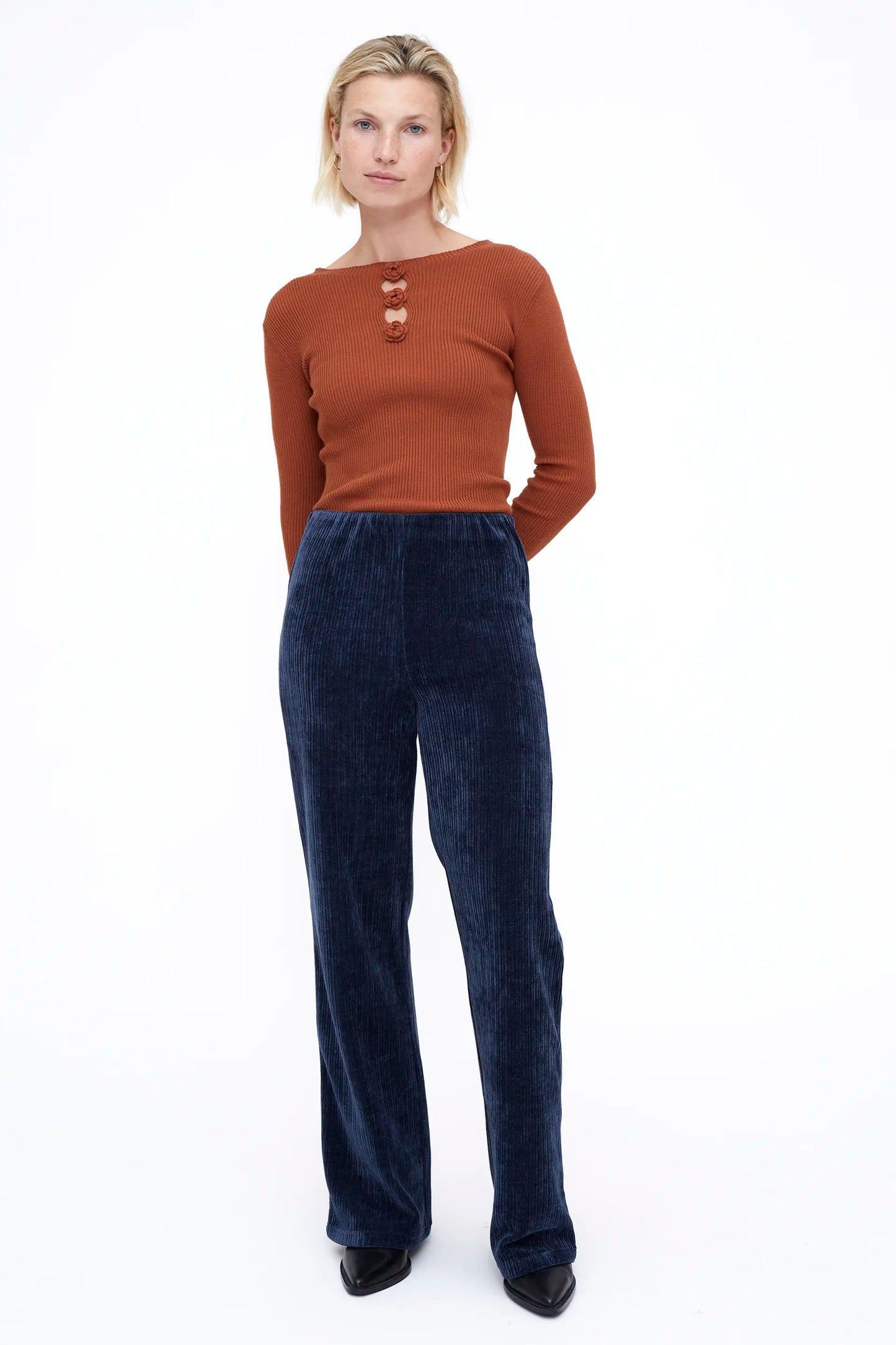 Pantalón de traje pana de terciopelo Navy Blue