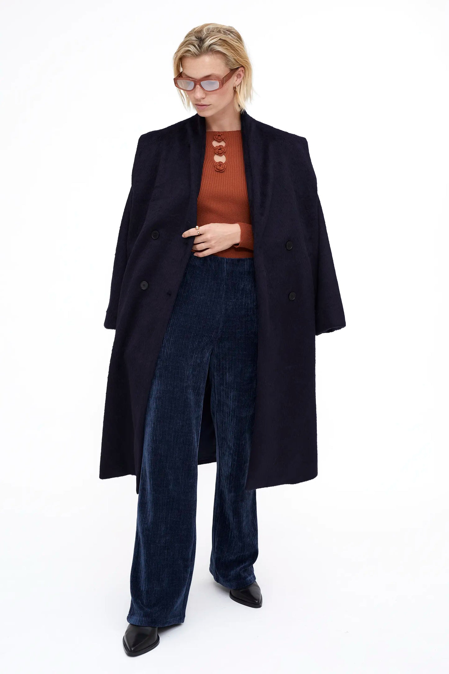 Pantalón de traje pana de terciopelo Navy Blue