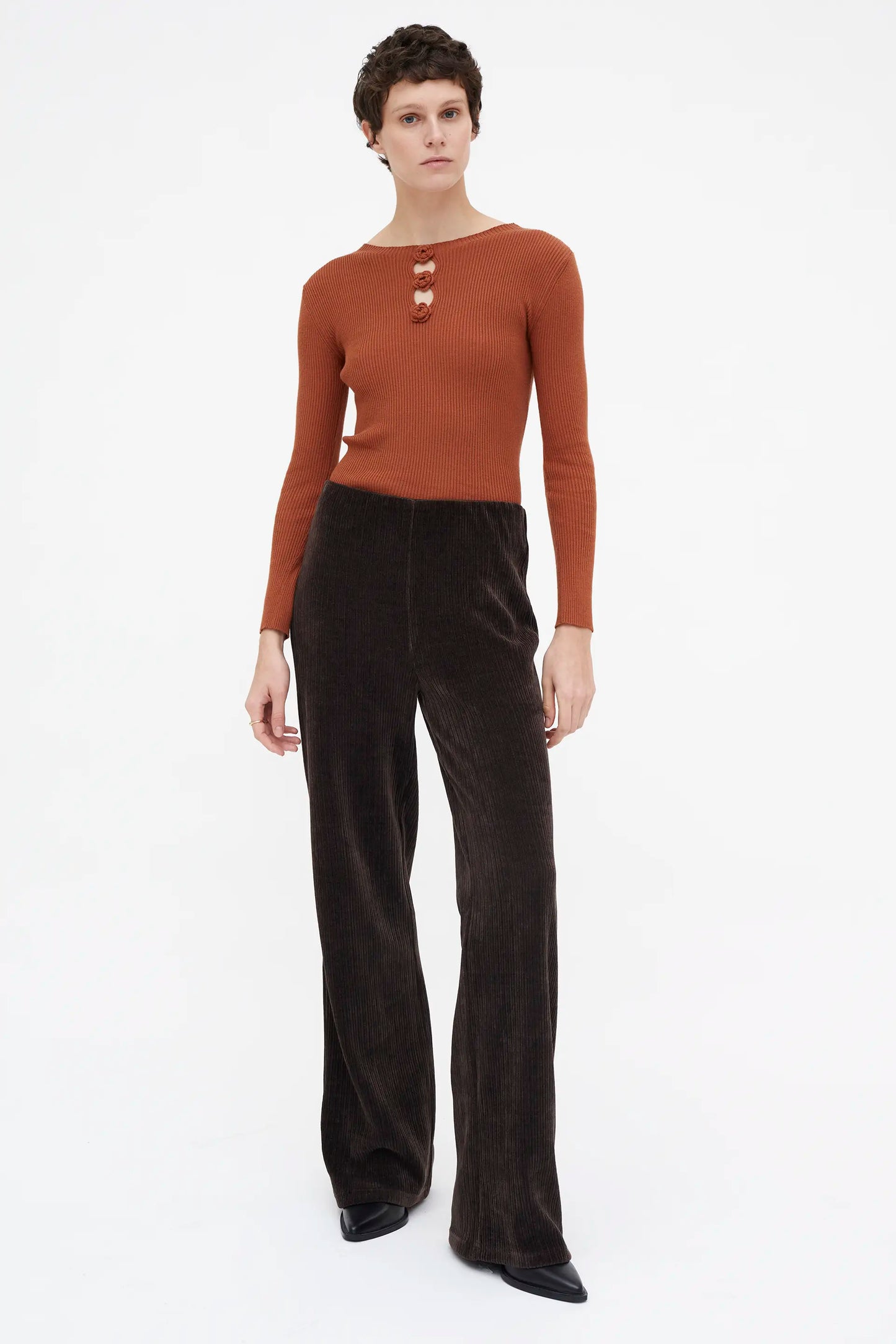 Pantalón de traje pana de terciopelo marrón