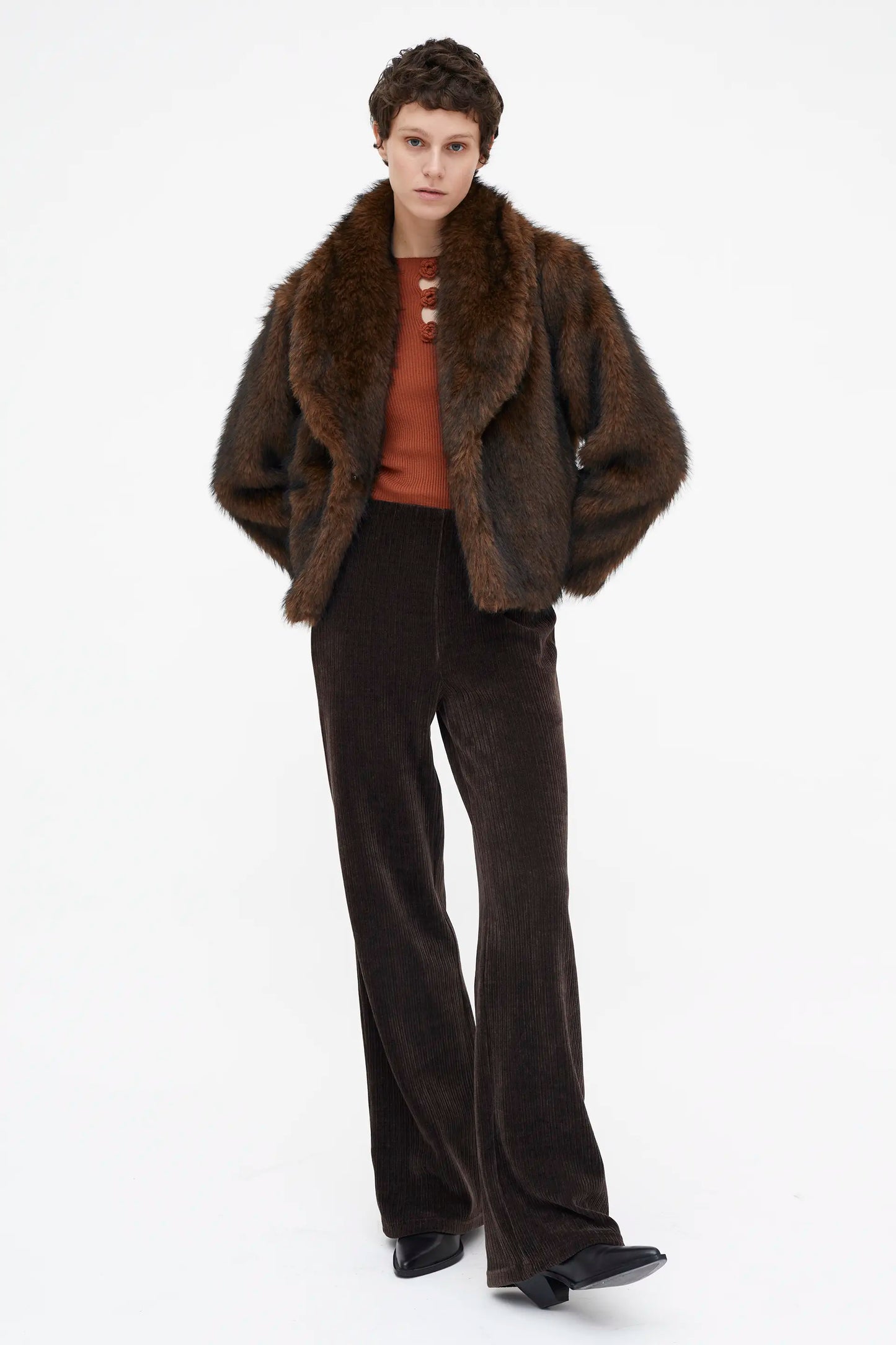 Pantalón de traje pana de terciopelo marrón