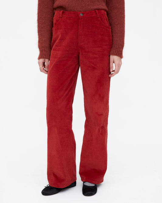 Straight red corduroy trousers
