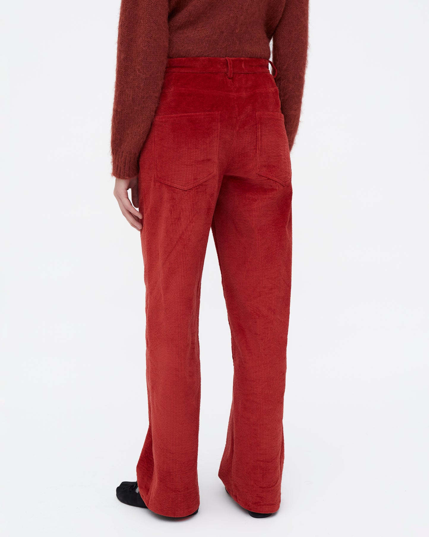 Straight red corduroy trousers